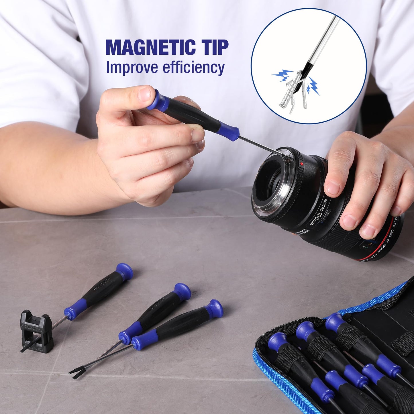 WORKPRO 10-Piece Magnetic Screwdriver Set with Pouch, Phillips, Slotted, Flat Head Screwdriver Include Magnetizer, Screwdriver with Non-Slip Grip, for Home Repair and DIY Projects