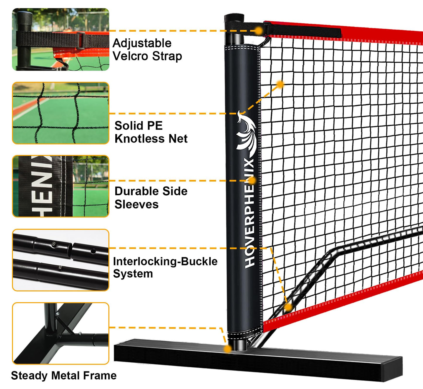 Hoverphenix Pickleball Set with Net for Driveway, Portable Regulation Size Pickleball Net System with Paddle Set of 4, Outdoor Pickleballs, Carry Bag, Weather Resistant Metal Frame