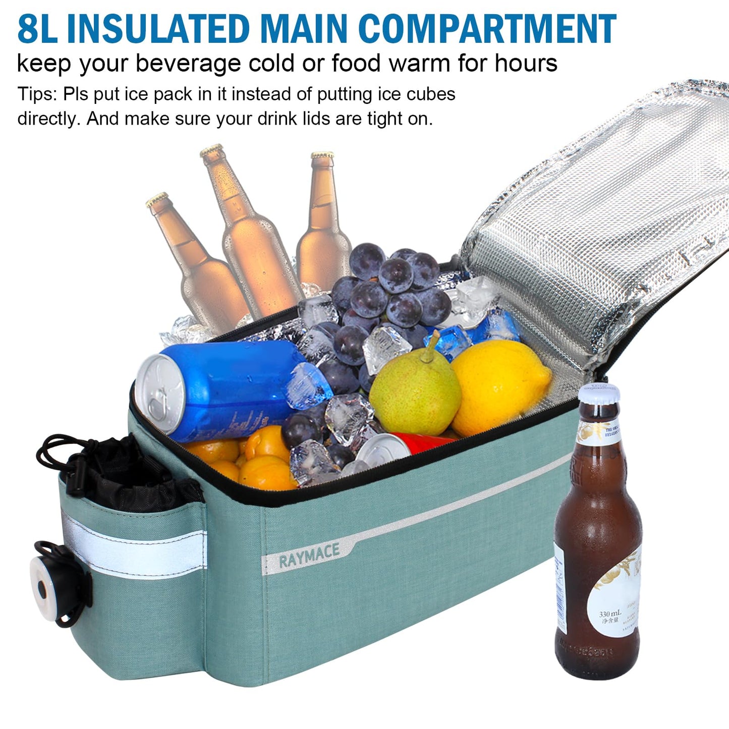RAYMACE Bike Rear Rack Bag with Tail Light, Bike Truck Cooler Bag for Warm or Cold Items