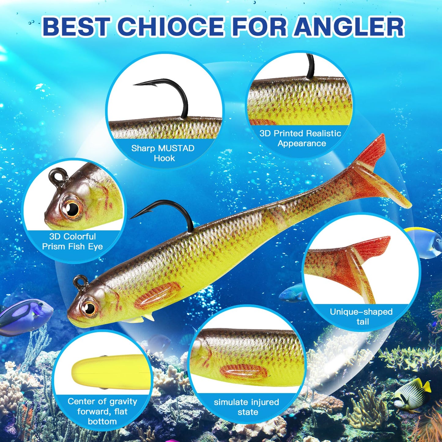 2.5/3.5In Swim Baits for Bass Fishing, Pre-Rigged Jig Heads Soft Plastic Walleye Fishing Lures, Paddle Tail Swimbaits for Bass Fishing, Fishing Bait for Freshwater Saltwater Gifts