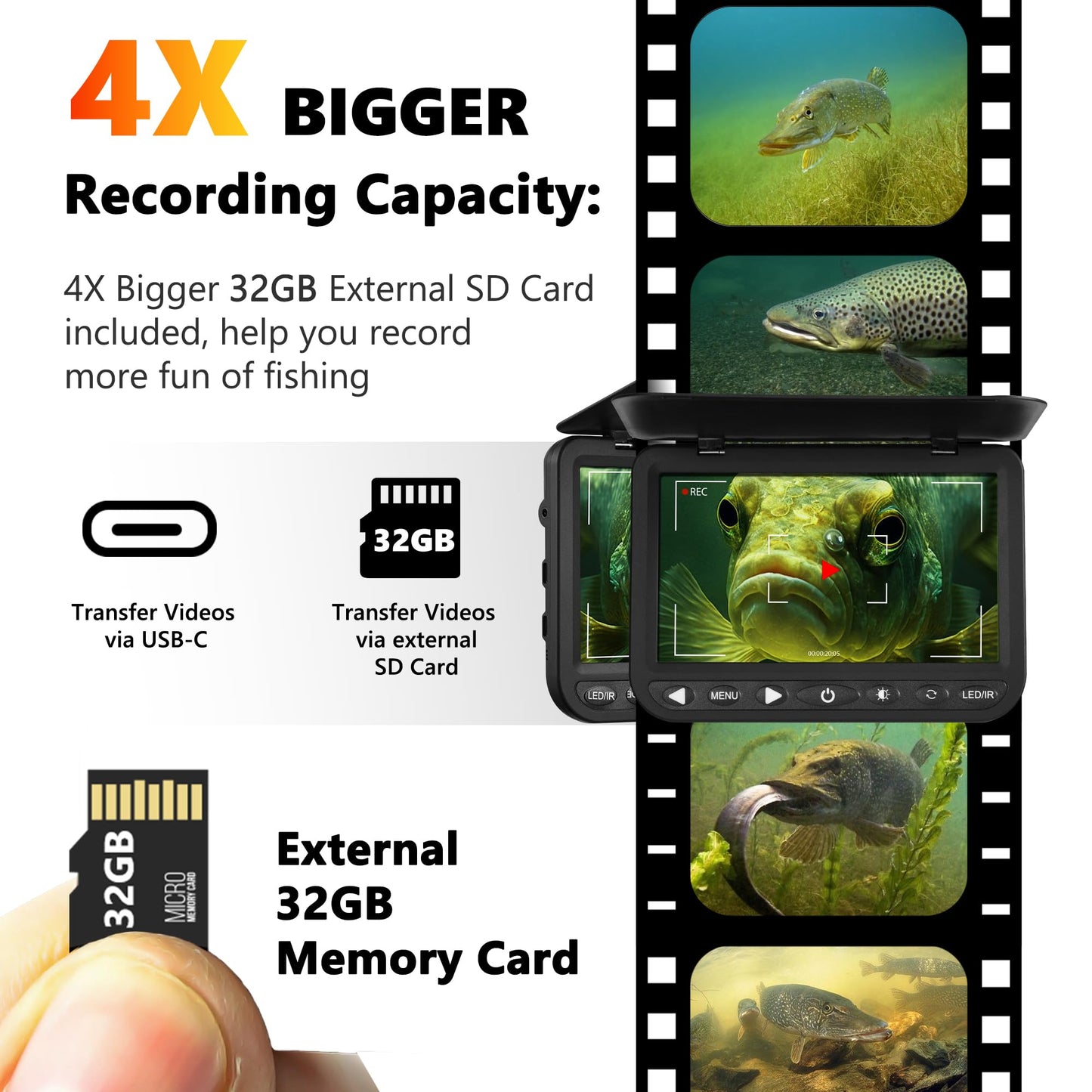 (2025 Upgrade) NO.1 HD 1080P Underwater Fishing Camera, FishPRO® 7'' Camera w/10,000mAh Li-Battery, IR & LED for Dark, USB-C, Portable Fish Finder Camera, 25m/82ft, for Ice Night & Lake Fishing