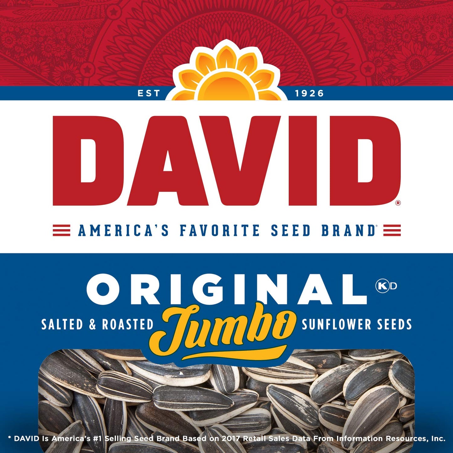 DAVID Roasted and Salted Jumbo Sunflower Seeds, Original Flavor, 5.25oz. (Pack of 12)