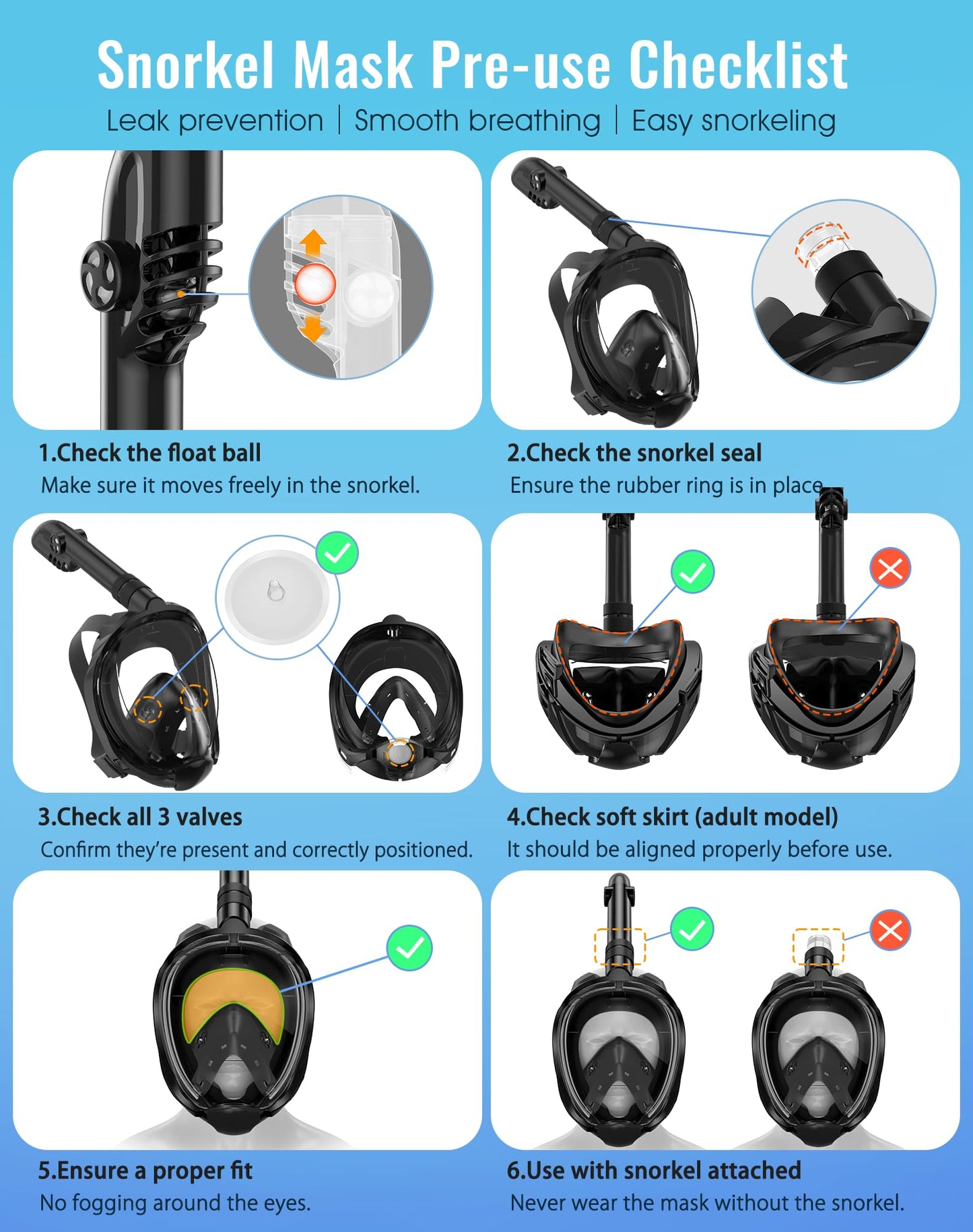 Greatever G2 Full Face Snorkel Mask with Latest Dry Top System,Foldable 180 Degree Panoramic View Snorkeling Mask with Camera Mount,Safe Breathing,Anti-Leak&Anti-Fog