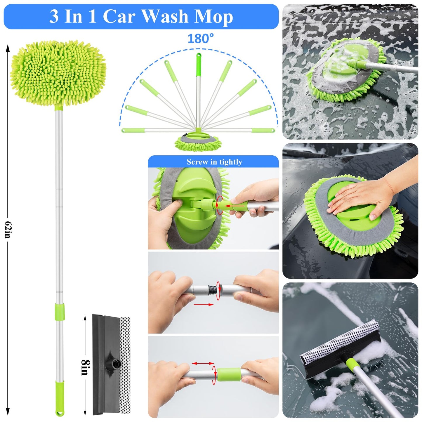 AUTODECO 42Pcs Car Wash Detailing Kit Cleaning Kits with Foam Gun Sprayer Wash Brush with Long Handle Collapsible Bucket Large Wash Mitt Towels Complete Interior Exterior Car Washing Supply Set Blue
