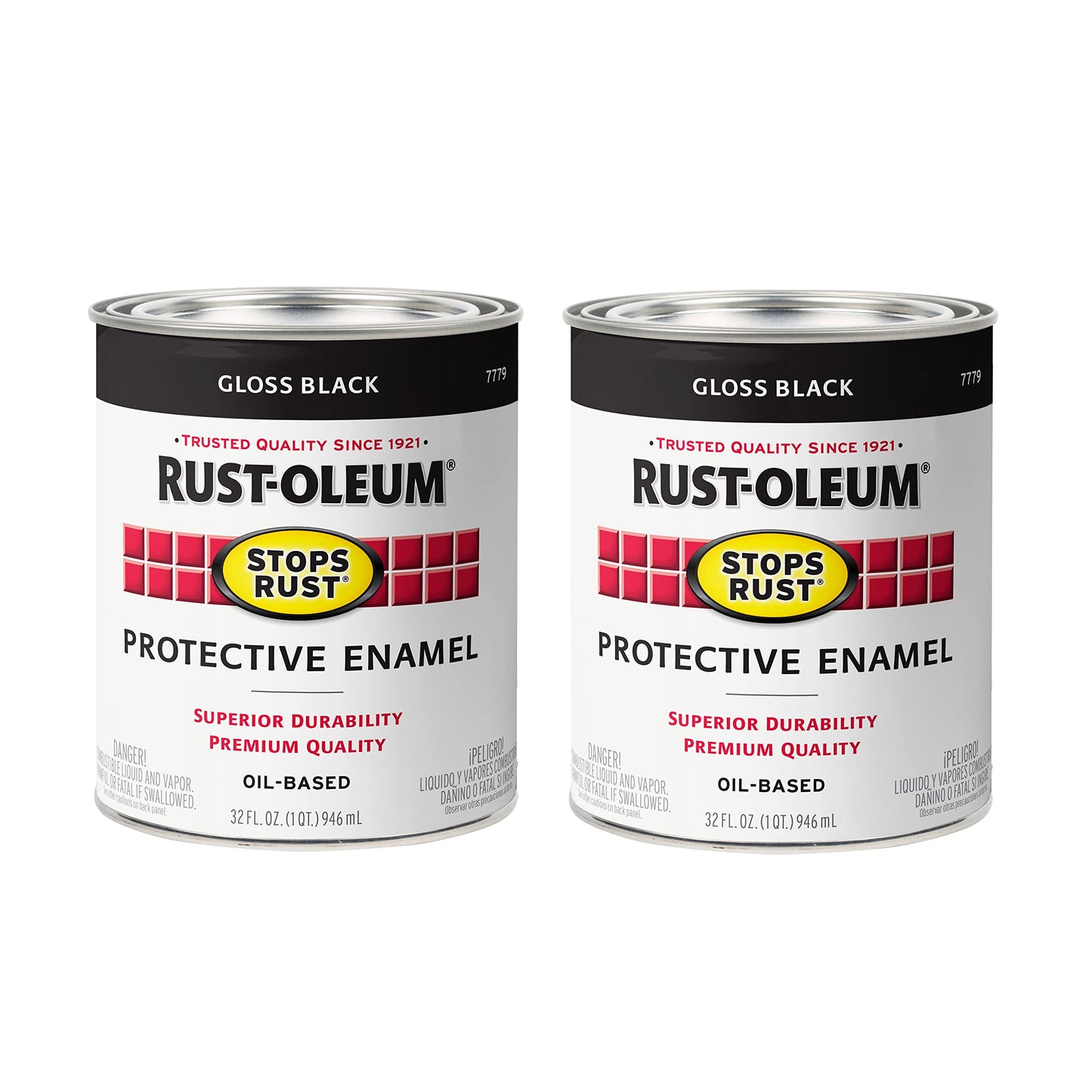 Rust-Oleum 7779502 Stops Rust Brush On Paint, Quart, Gloss Black, 32 Fl Oz (Pack of 1)