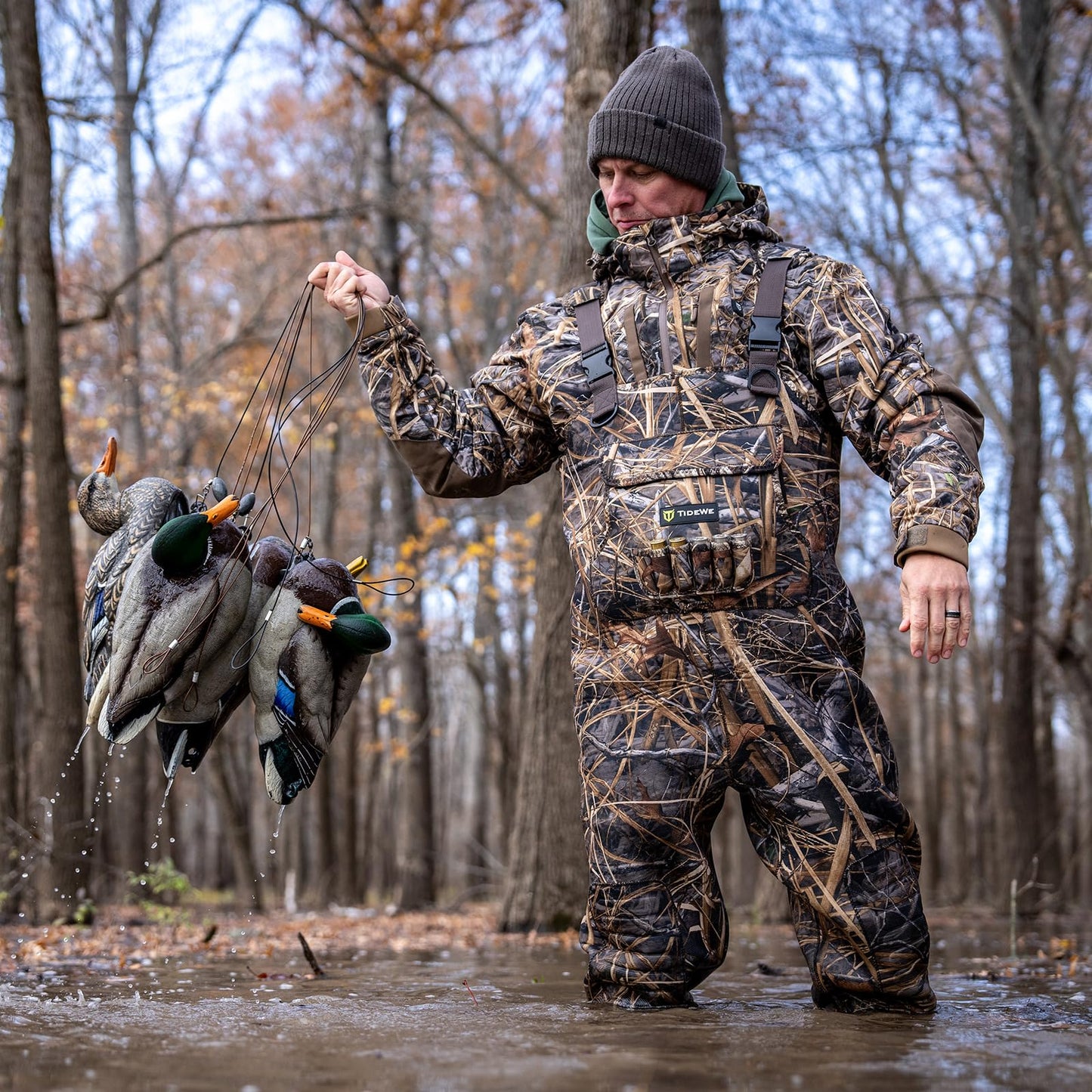 TIDEWE Chest Waders with Boot Hanger, Hunting Waders for Men Next Camo Evo with 600G Insulation, Waterproof Cleated Neoprene Bootfoot Wader, Insulated Hunting & Fishing Waders (Size 13)