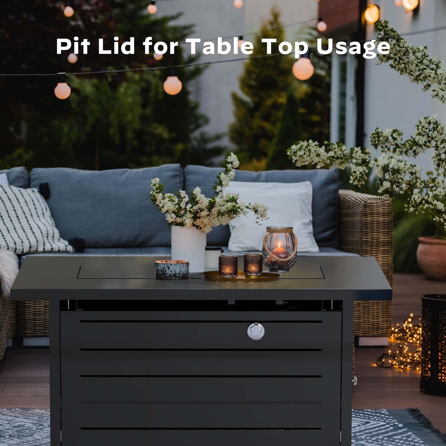 Ciays 28 Inch Propane Fire Pit CSA-Listed Outdoor Fire Pit Table, 50,000 BTU Steel Gas Fire Pits with Lid and Lava Rock, Add Warmth and Ambience to Parties On Patio Deck Garden,Black,CIFPT3-N1