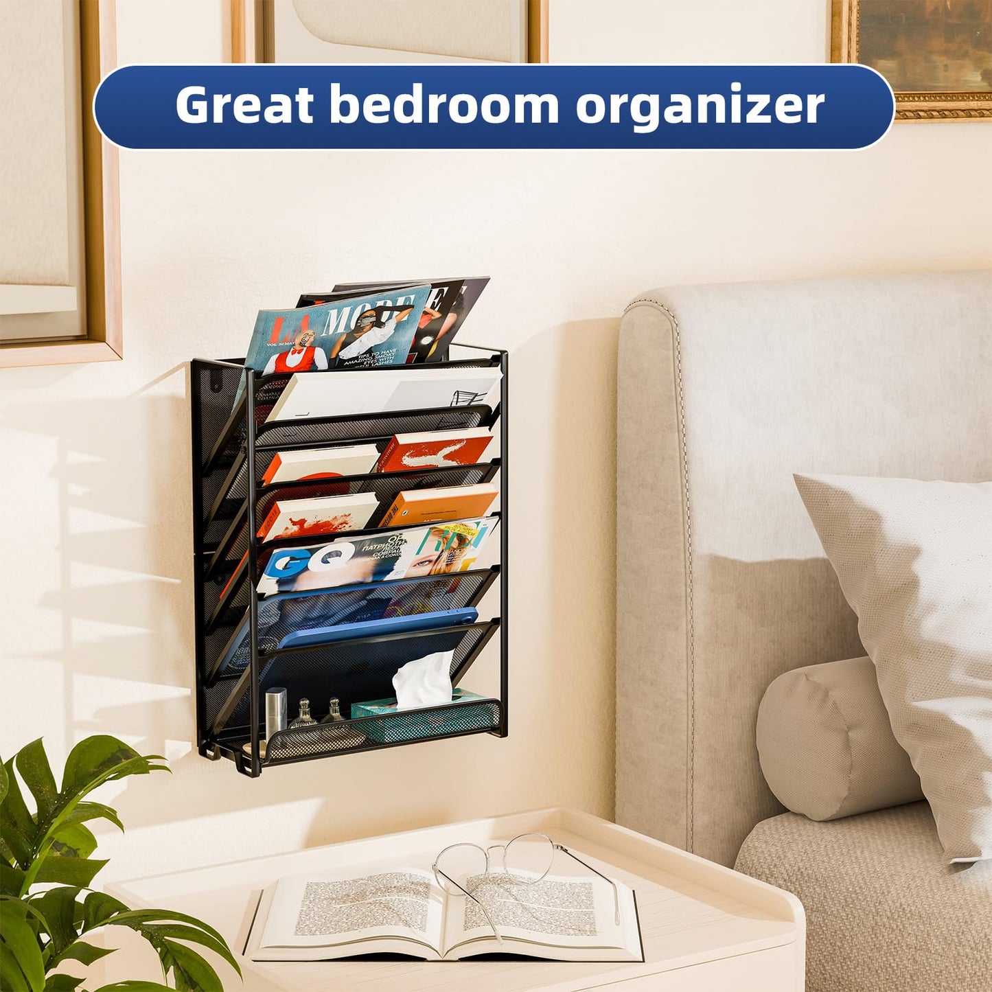 Simple Trending Wall File Organizer, Mesh 7-Tier Vertical Hanging File Holder, Desktop Metal Files Rack for Office and Home, Black