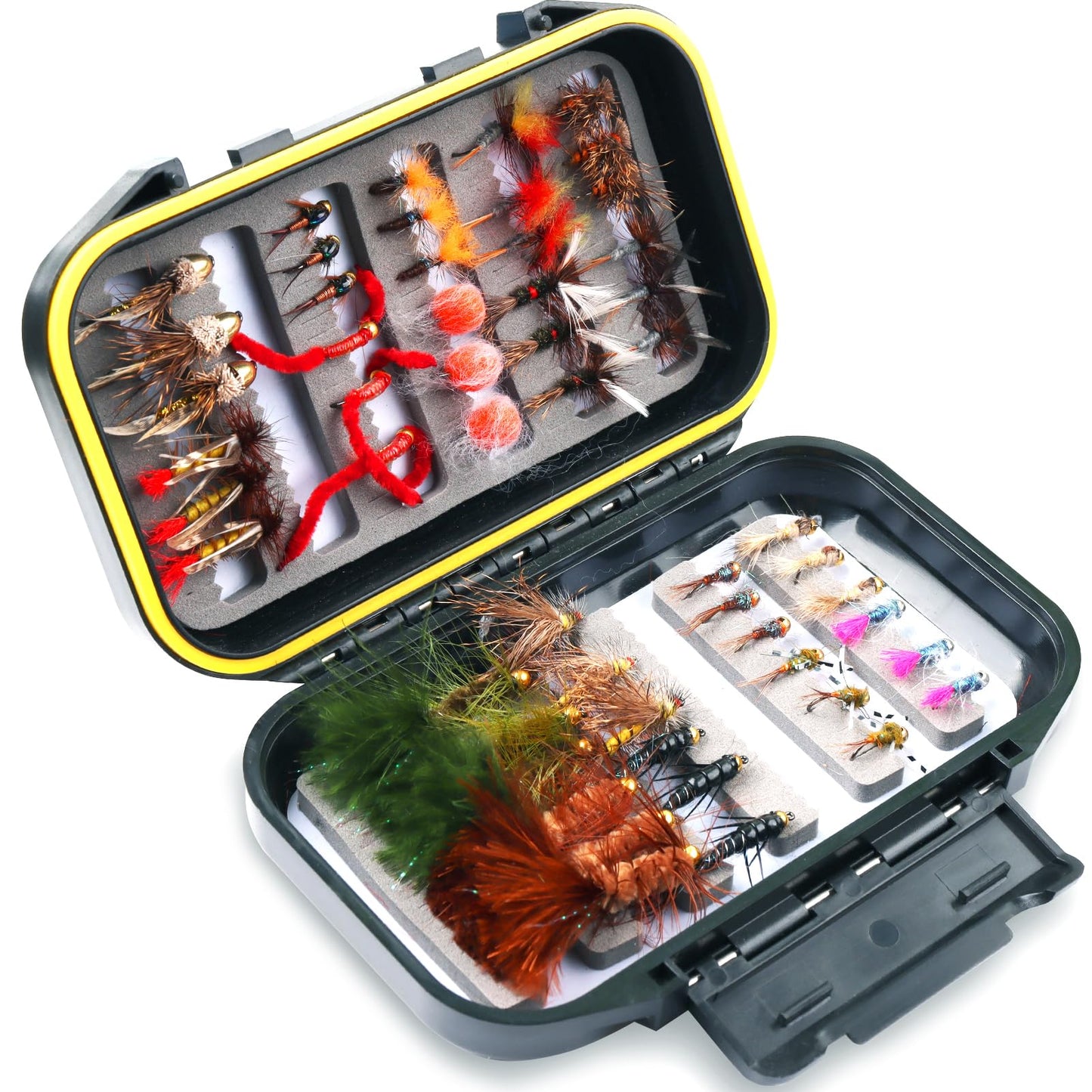 Fly Fishing Flies Assortment Kit Dry Wet Nyphms Tenkara Popper Streamer Woolly Bugger for Trout Bass Salmon Steelhead with Fly Box