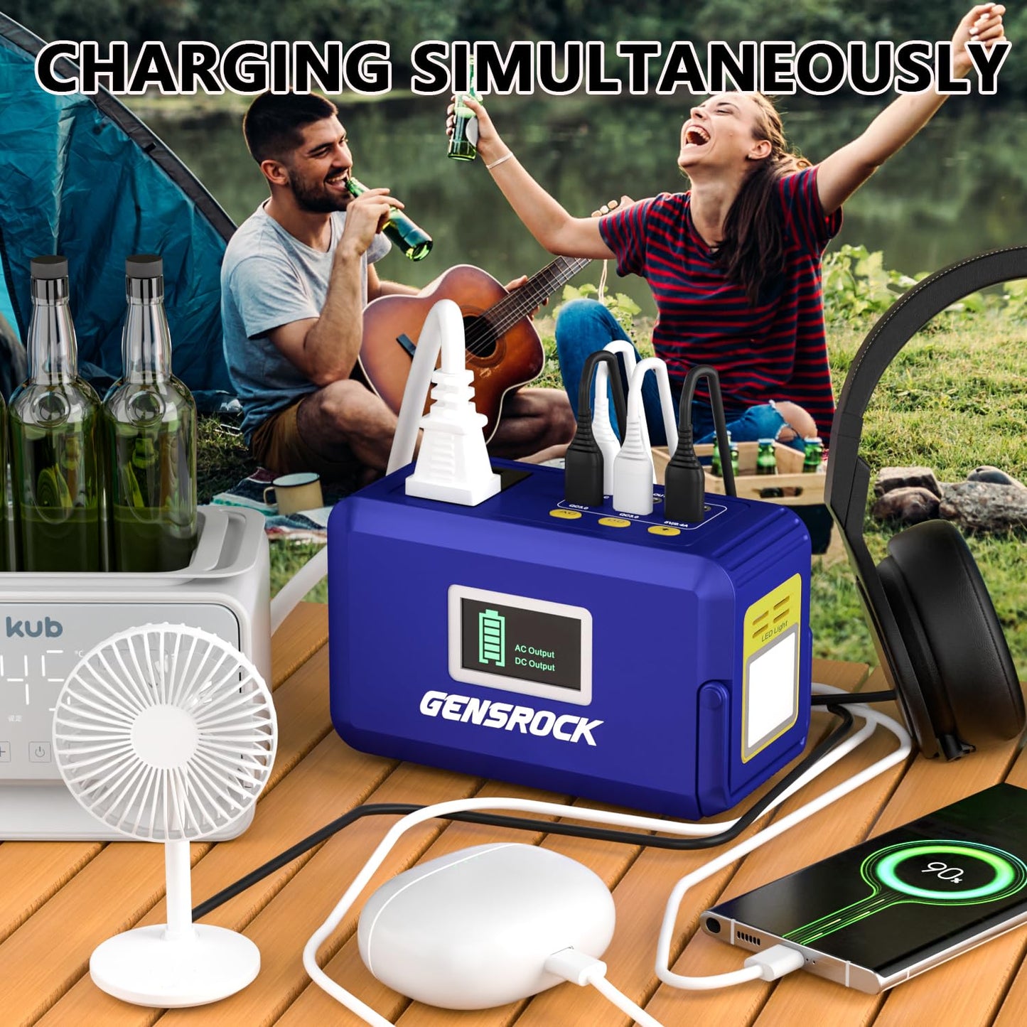GENSROCK Portable Power Station, 110V/300W Pure Sine Wave Solar Generator, 222Wh Backup Lithium Battery With AC Outlet/QC 3.0/Type-C/LED Light for CPAP Family Emergency Outdoor Camping RV Travel.