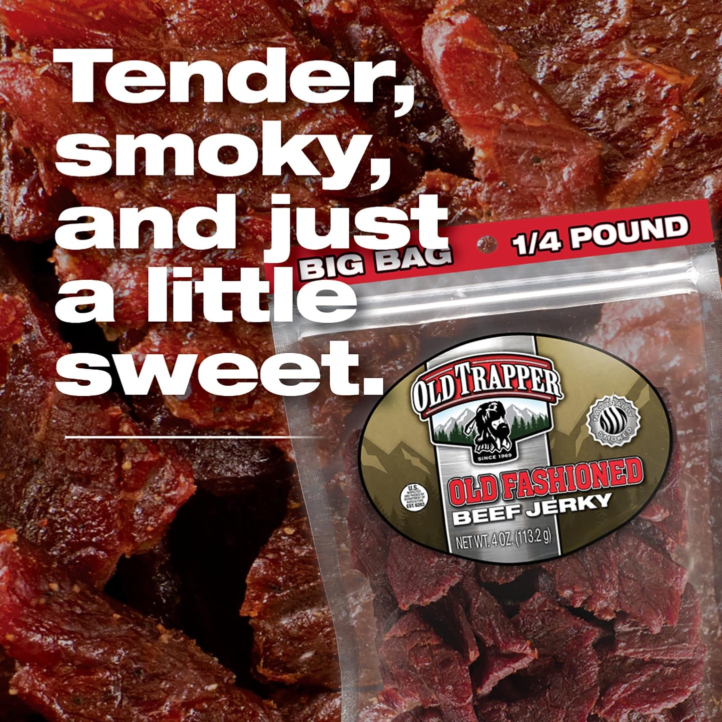 Old Trapper Beef Jerky, Old-Fashioned 10-Ounce Bag, Tender Meat Snacks for Lunches or Between Meals, 11 Grams of Protein, Zero Grams of Fat, and 70 Calories per Ounce (Pack of One)