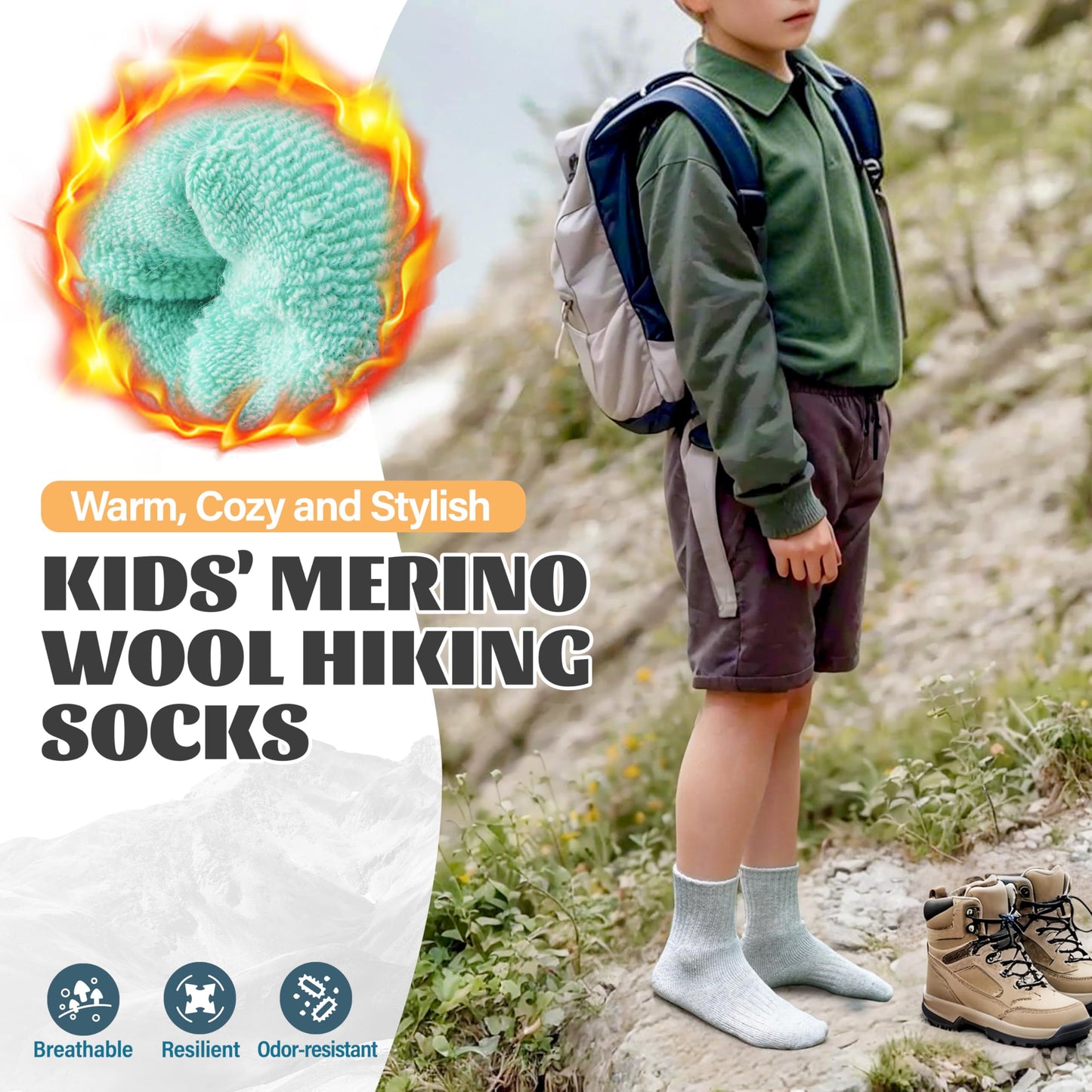 Anlisim Kids Merino Wool Hiking Socks Boys Girls Toddlers Thermal Winter Warm Boot Thick Cushion Gift Socks 6 Pairs