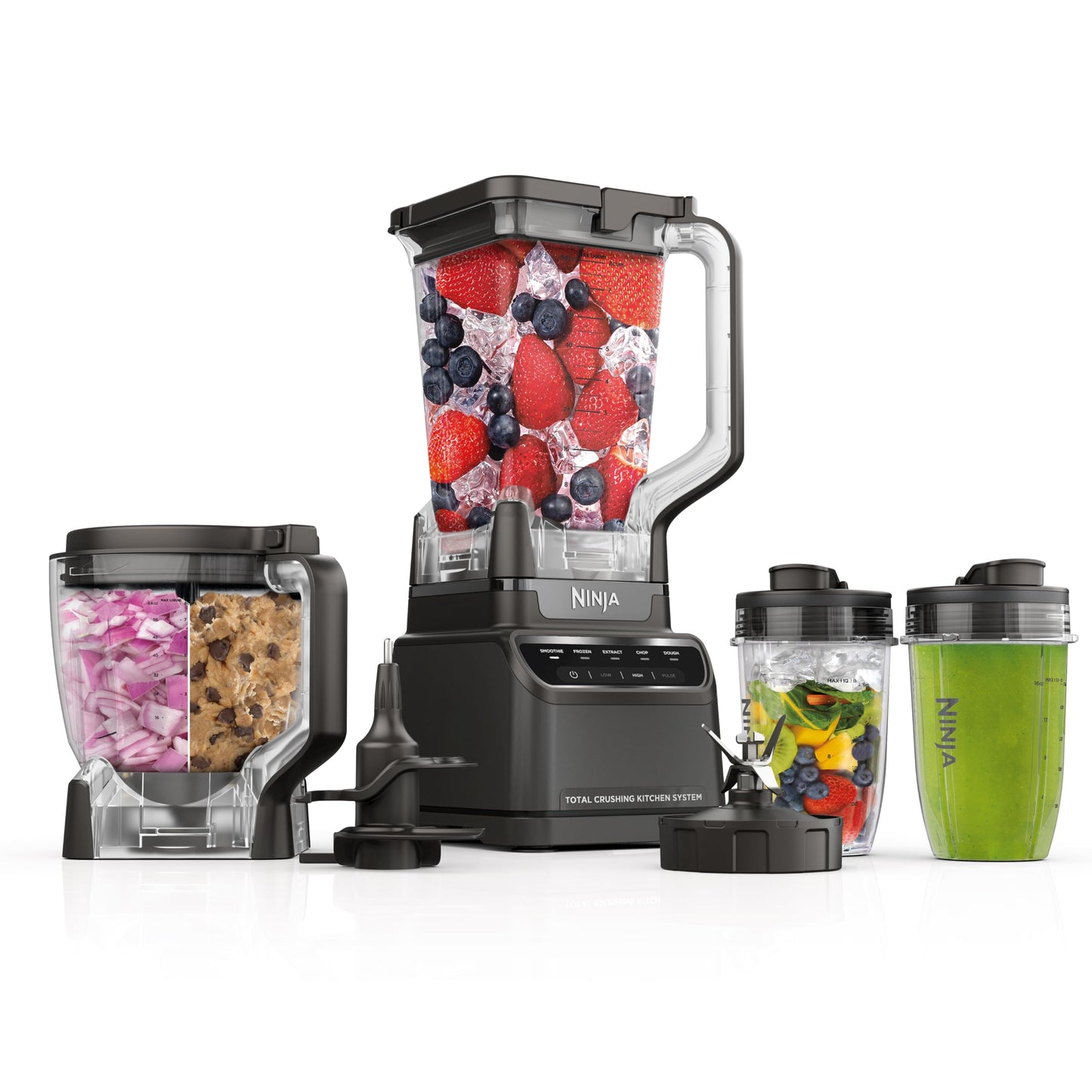 Ninja Blender, Mega Kitchen System, 1500W, 4 Functions for Smoothies, Processing, Dough, Drinks & More, with 72 Blender Pitcher, 64 Processor Bowl, 2 Nutri Cups + Lids, Black, BL770