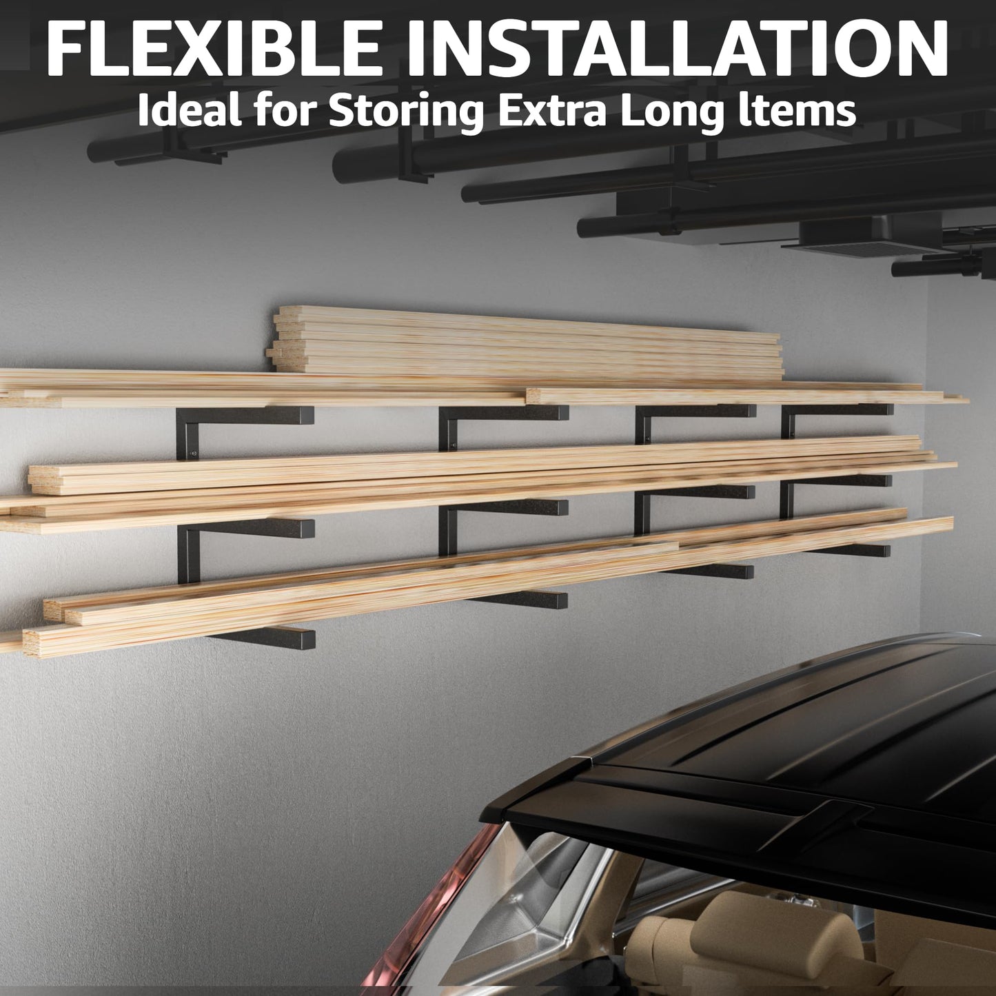 YYR Wood Organizer and Lumber Storage Rack Wall Mount, Heavy Duty Metal Shelf with 6-Level Holds Up 1200 LBS, Indoor & Outdoor Use - Orange