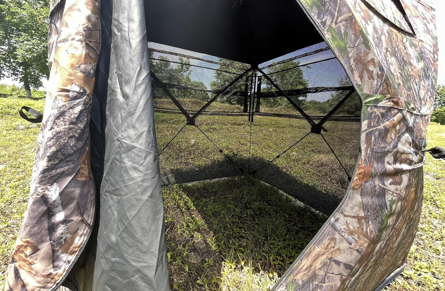 Extra Large Tall 3-4 Person 5-Sided Hunting Blind 288 Degree See Through Ground Camouflage Portable Pop Up Turkey Deer Blinds Tent