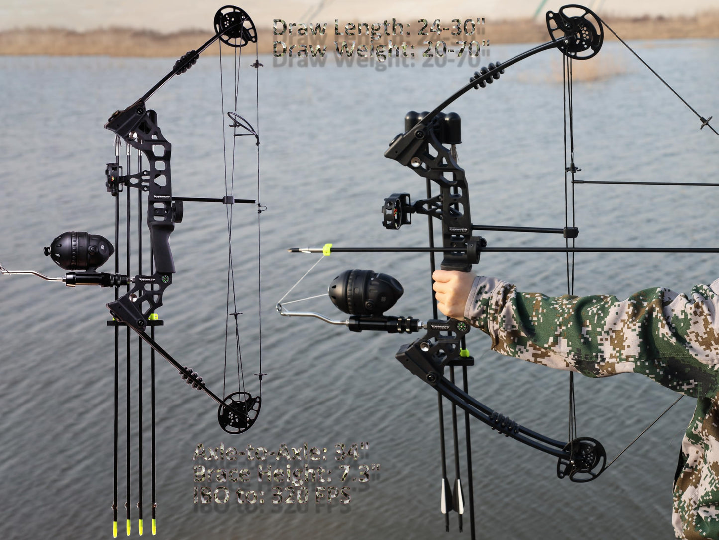 Compound Bow Fishing Combo Kit - 20-70 LBS Hunting Bow with Bowfishing Arrow and Fishing Reel for Bowfishing Archery Hunting, Complete Kit