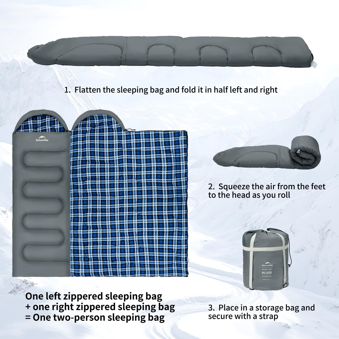 Naturehike 0 Degree Flannel Two Person Sleeping Bag with Pillows for Adults, Couples & Family, Doublewide Double Sleeping Bag 2 Person for All Seasons Camping Hiking Backpacking