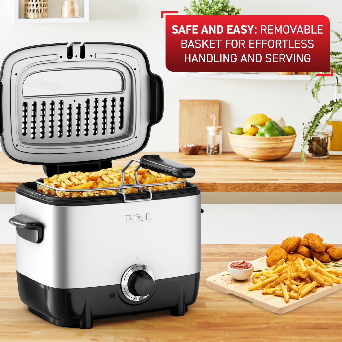 T-fal 3.5L Stainless Steel Deep Fryer with Basket, 1700W, Oil Filtration, Temp Control, Digital Timer, Dishwasher Safe Parts