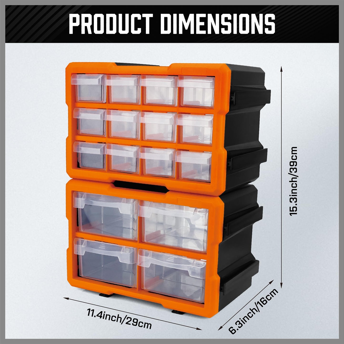 HORUSDY Wall Mounted Storage Bins Parts Rack 30PC Organizer Garage Plastic Shop Tool for Men's Gift, Blue,Orange,Red