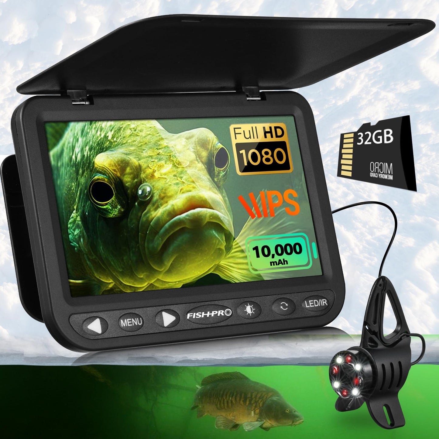(2025 Upgrade) NO.1 HD 1080P Underwater Fishing Camera, FishPRO® 7'' Camera w/10,000mAh Li-Battery, IR & LED for Dark, USB-C, Portable Fish Finder Camera, 25m/82ft, for Ice Night & Lake Fishing