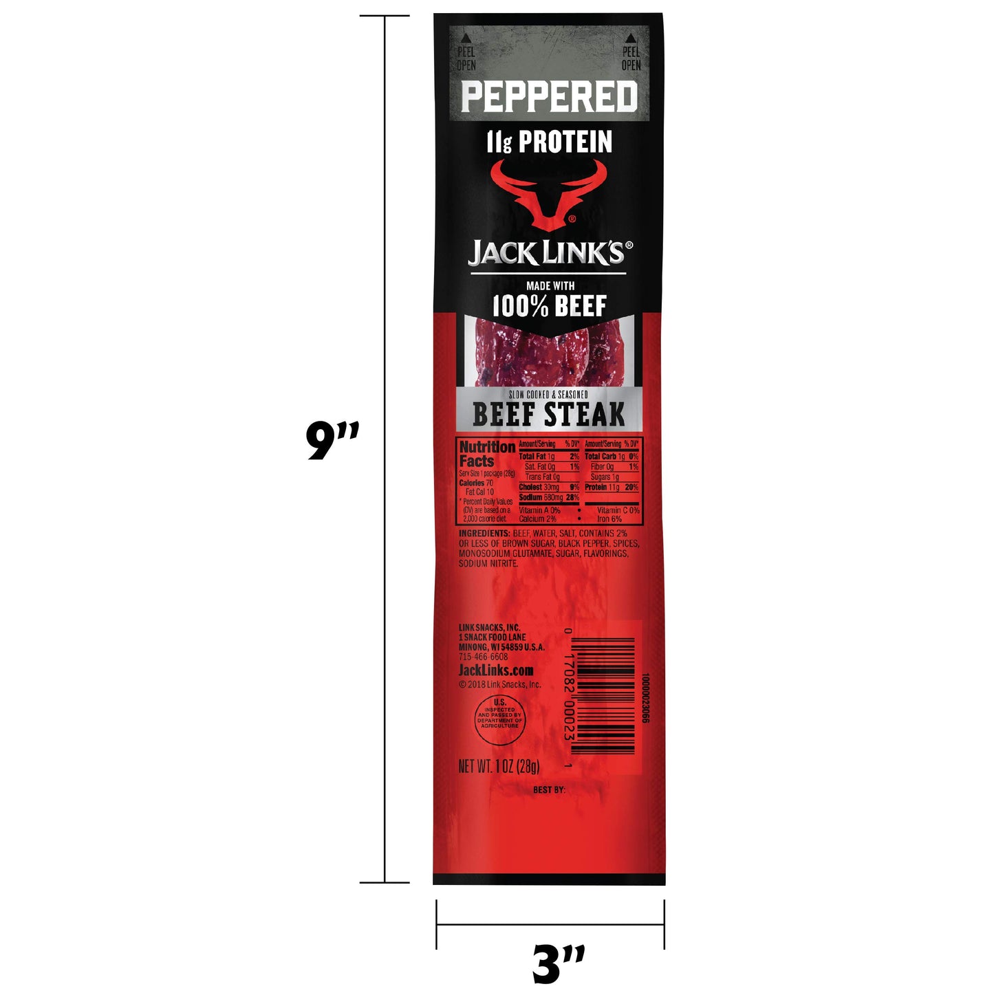 Jack Link's Beef Steak, Original - Protein Snacks, Meat Snack with 12g of Protein, Made with 100% Beef, Individually Wrapped Bulk Snack Pack, Keto Friendly - 1 Oz. (12 Count)