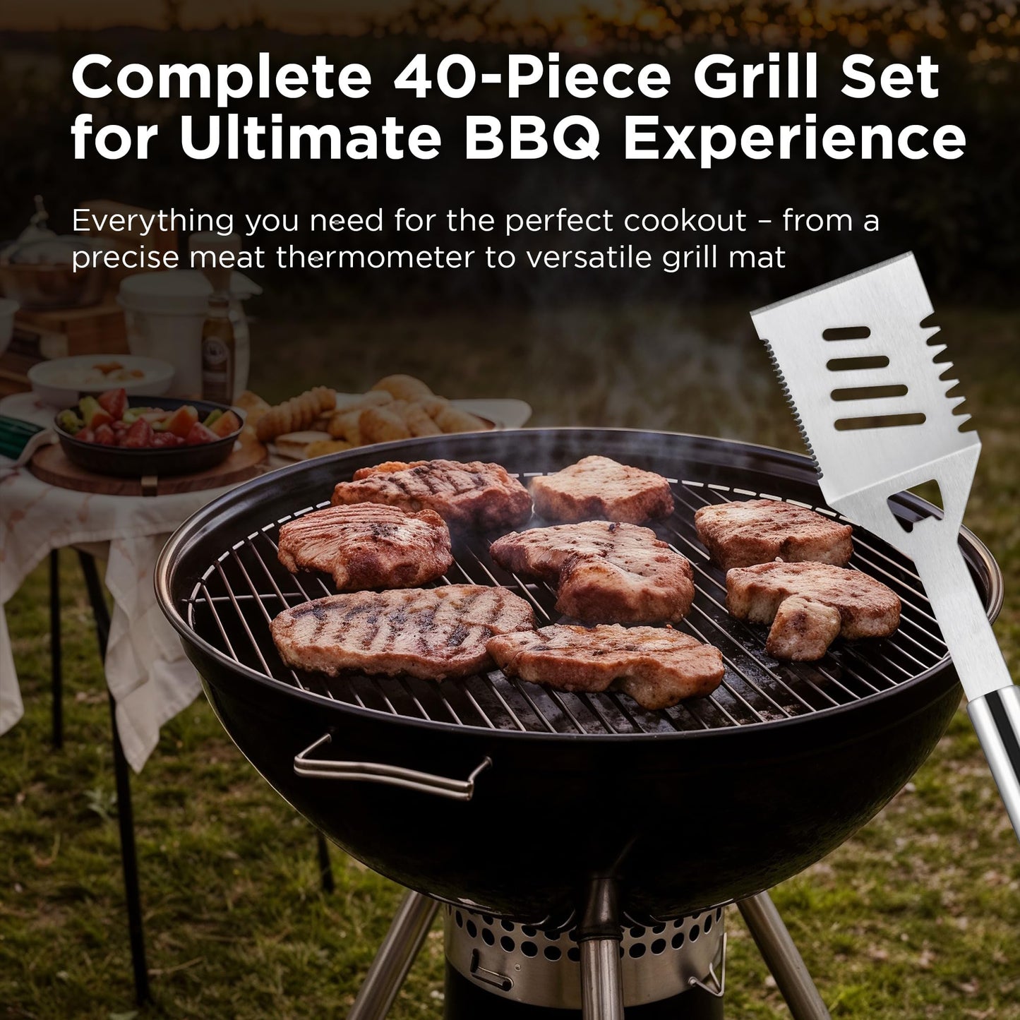 Kaluns Grilling Accessories, Dad Gifts for Fathers Day Grilling Gifts, Heavy Duty Stainless Steel BBQ Grill Tools Set for Outdoor Grill with Aluminum Case and Apron, Dad Birthday Gifts for Men Husband