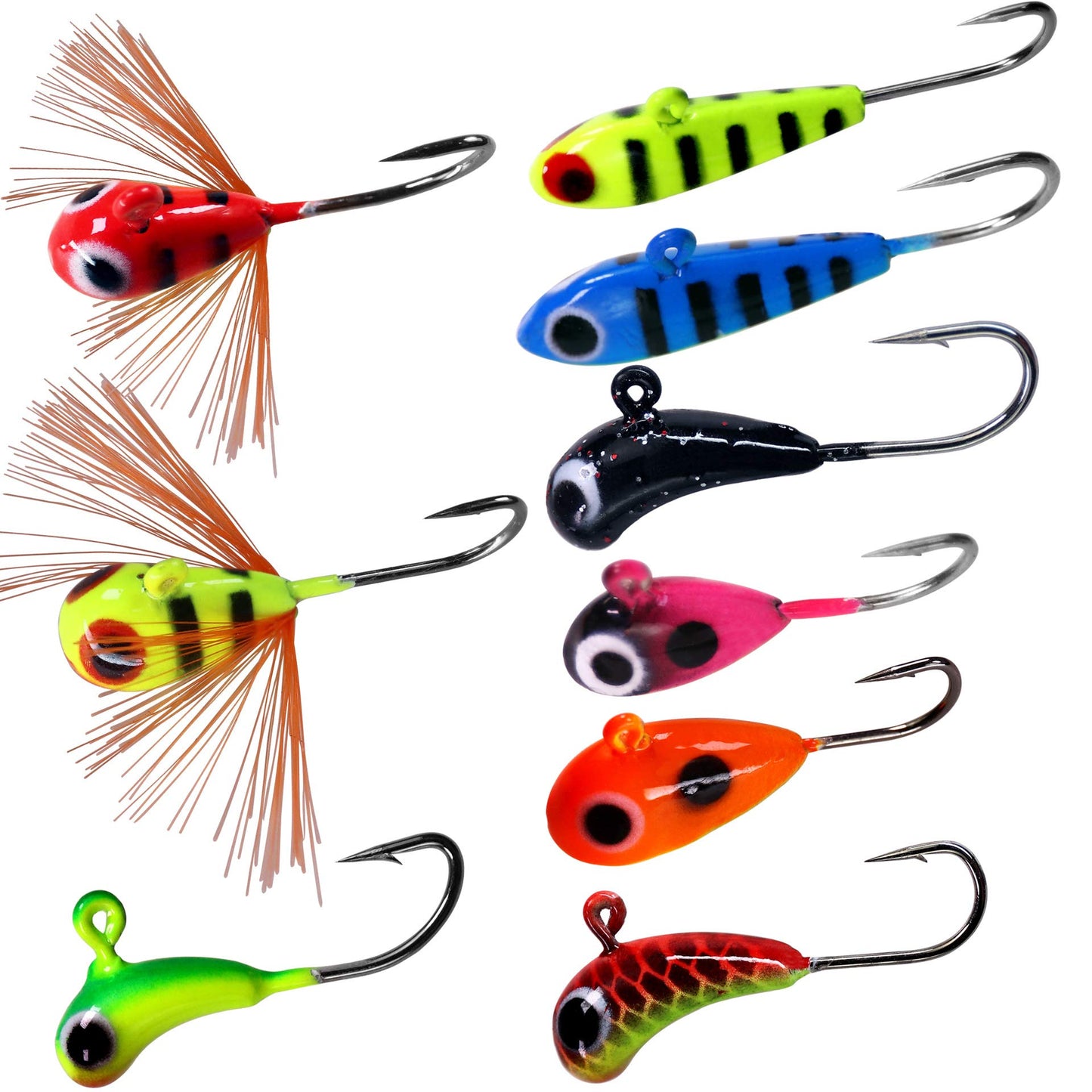 THKFISH Ice Fishing Jigs Kit, Jigs Heads for Ice Fishing Gear, Ice Fishing Lures for Panfish, Crappie, Walleye, Perch, Trout and Bluegill 18/40/70pcs