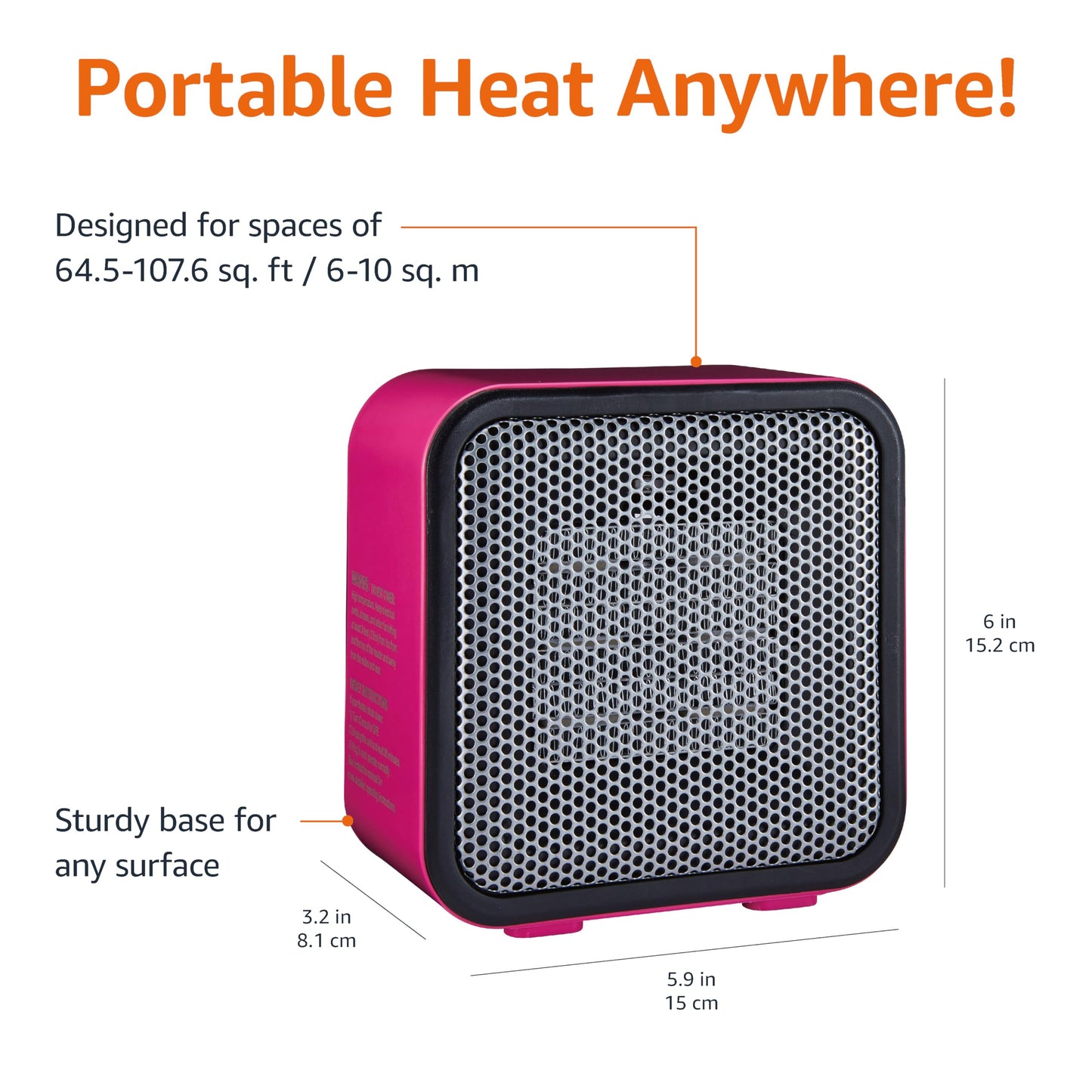 Amazon Basics Ceramic Space Heater, Mini Heater for Office Desk, Portable Tent Heater for Camping (Indoor Use), 500 W, With Tip-Over Protection, Lightweight (1.4 LBS), Black, 5.8"D x 3.4"W x 6"H