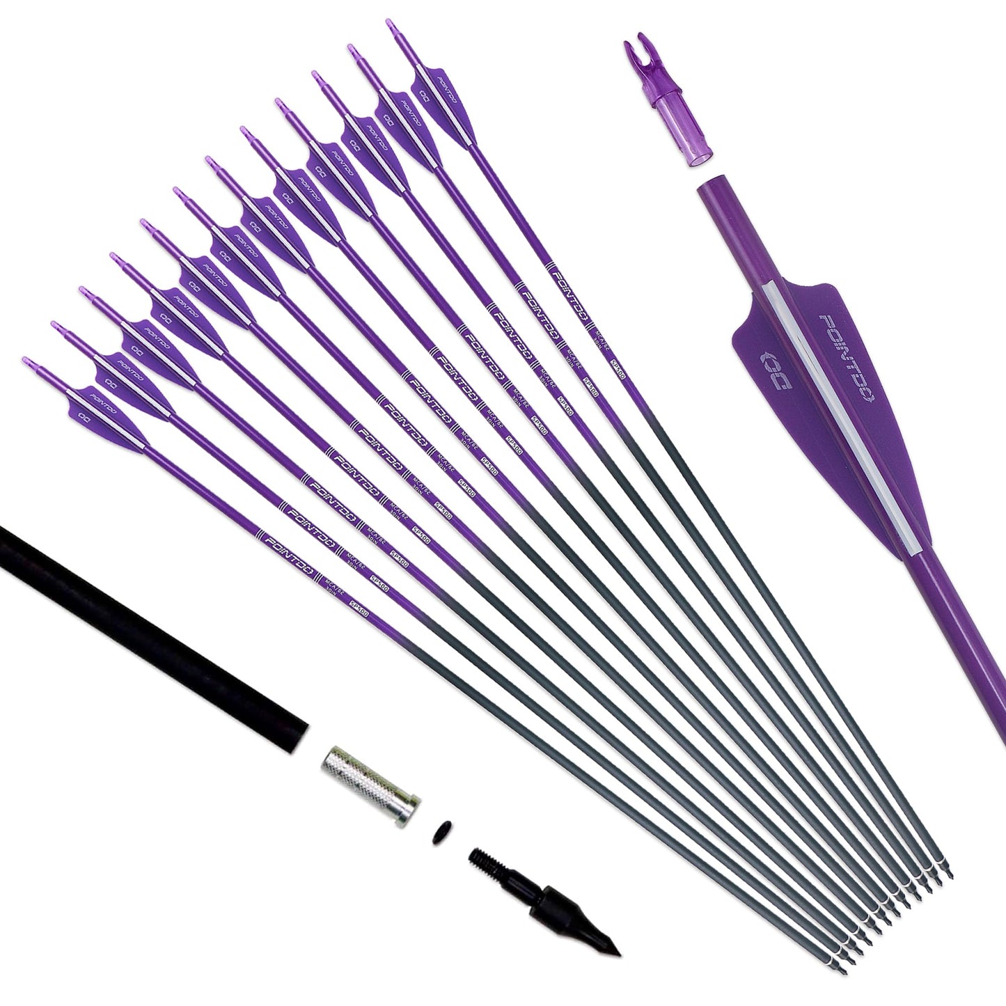 30inch Carbon Arrow Fluorescence Color Targeting and Practice and Hunting Arrows for Compound Bow and Recurve Bow with Removable Tips(Pack of 12)