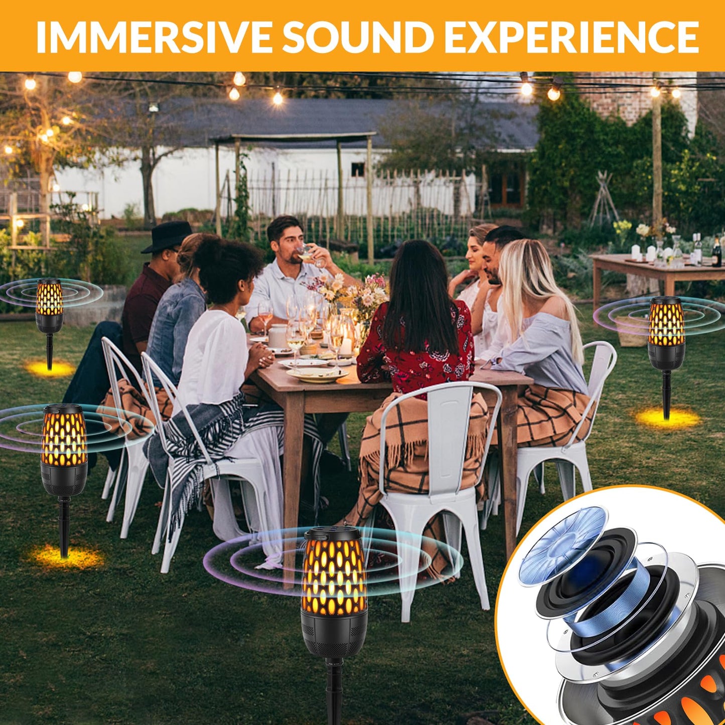 Outdoor Speakers with Lights, Mens Gifts for Birthday,Portable Bluetooth Speaker,HD Stereo Sound,Multi-Sync up to 100 Speakers Auto-Pairing IPX7 Waterproof for Patio/Pool/Camping Cool Gadgets 2 Pack