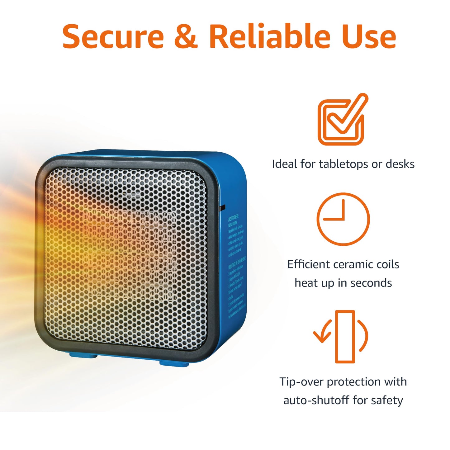 Amazon Basics Ceramic Space Heater, Mini Heater for Office Desk, Portable Tent Heater for Camping (Indoor Use), 500 W, With Tip-Over Protection, Lightweight (1.4 LBS), Black, 5.8"D x 3.4"W x 6"H