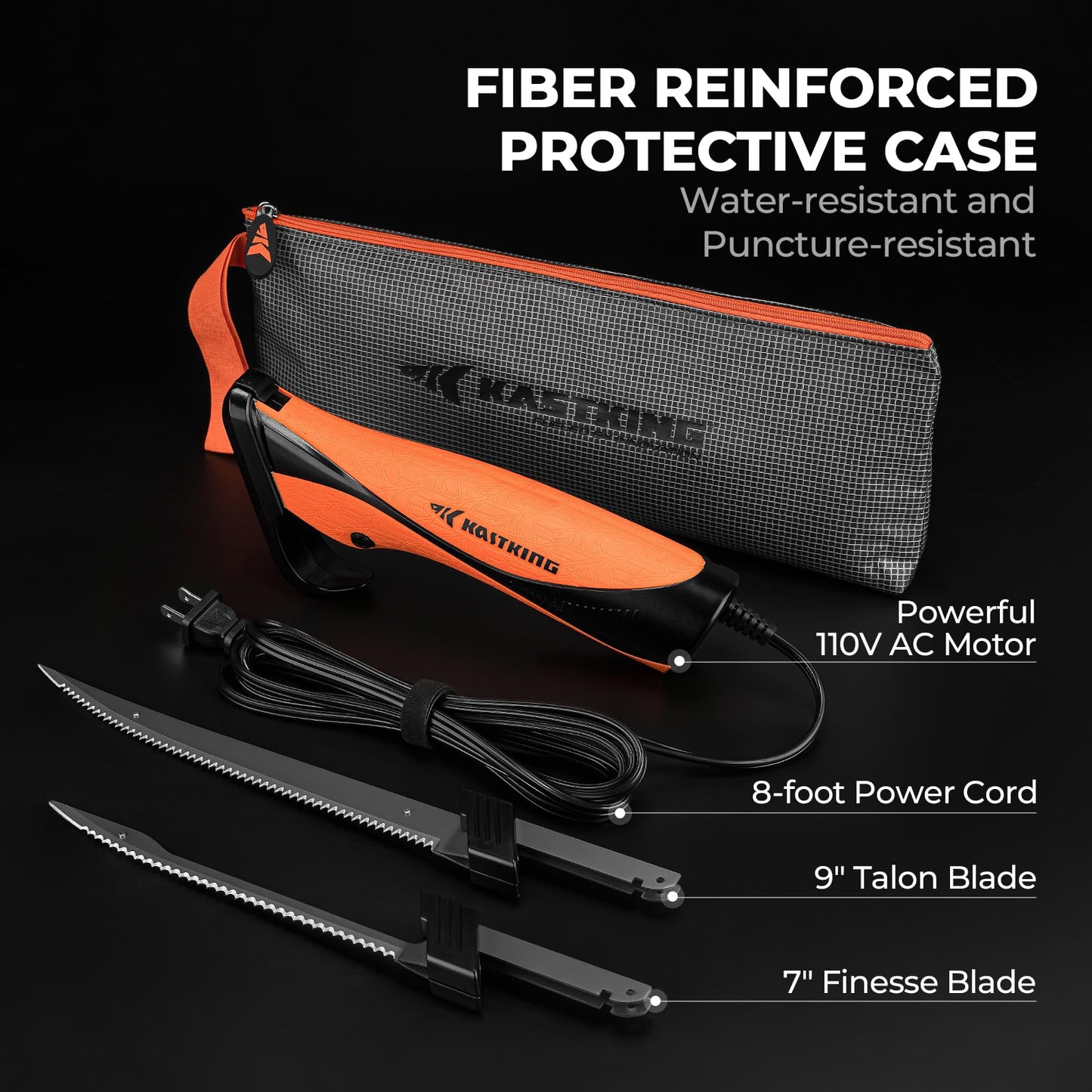 KastKing Speed Demon 110v Electric Fillet Knife, Precision Cut with High Torque Motor, ETL Certified Safety, Balanced Lightweight Handle, 2 Sets of Stainless-steel Blades