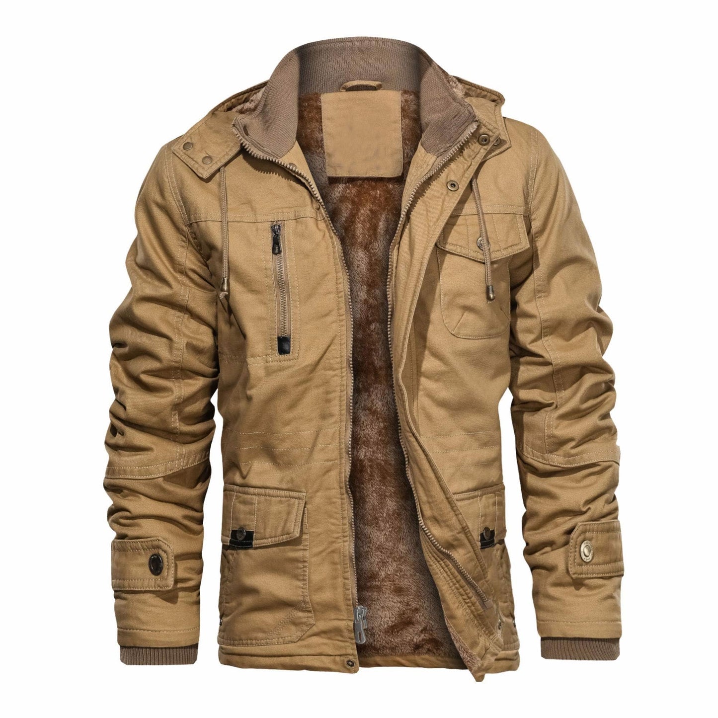 CHEXPEL Men's Thick Winter Jackets with Hood, Fleece Lining, Cotton Military Work Jackets with Cargo Pockets, Outwear