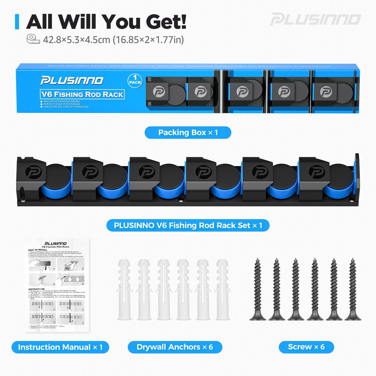 PLUSINNO Vertical Fishing Rod Holder, Wall Mounted Fishing Rod Rack, Fishing Pole Holder Holds Up to 9 Rods or Combos, Fishing Rod Holders for Garage, Fits Most Rods of Diameter 3-19mm