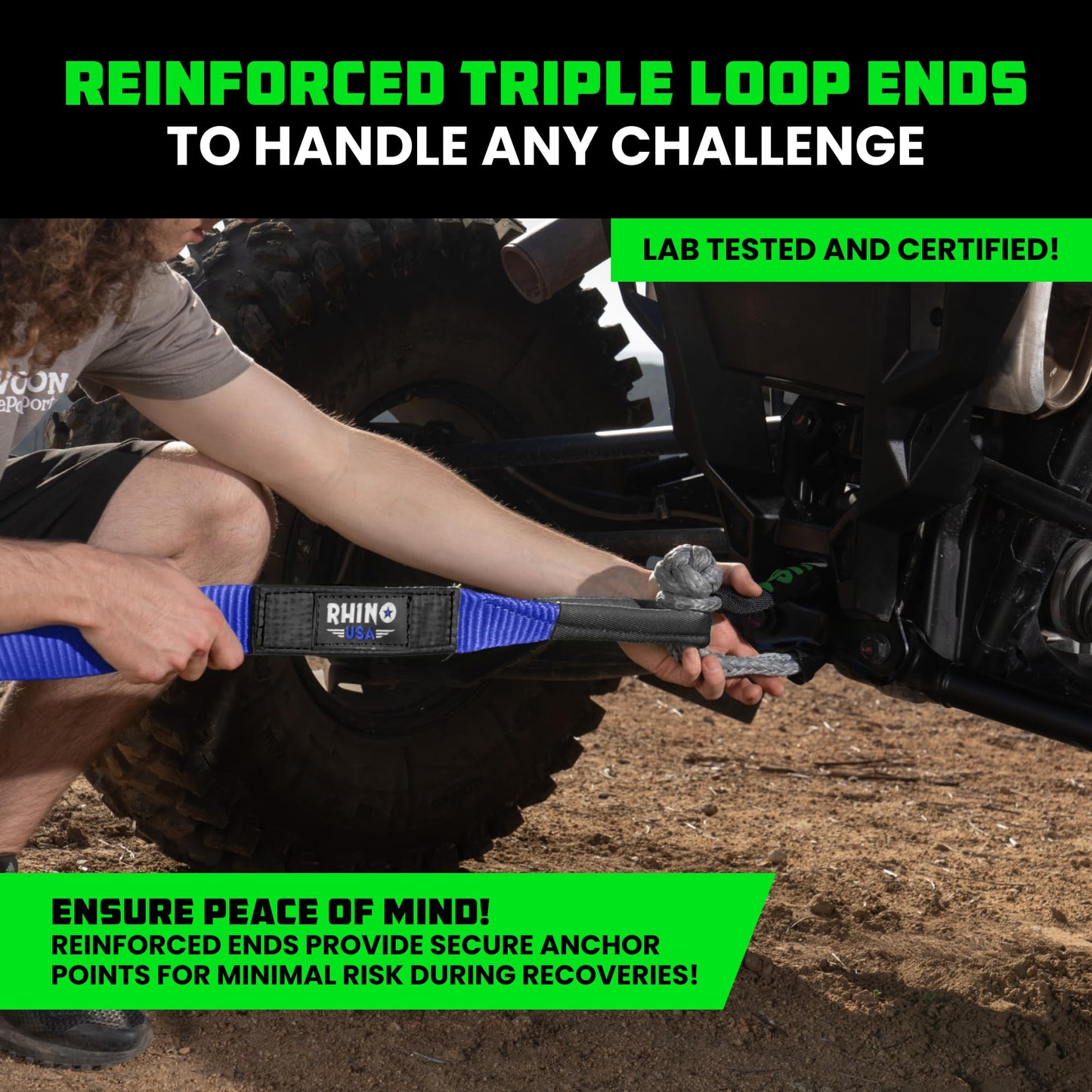 Rhino USA Recovery Tow Strap (3" x 20') - 31,518lb Break Strength - Emergency Recovery Strap Tow Rope for Truck, UTV, ATV & More - Heavy Duty Towing Strap for Offroad 4x4 Use - Compatible with Jeep