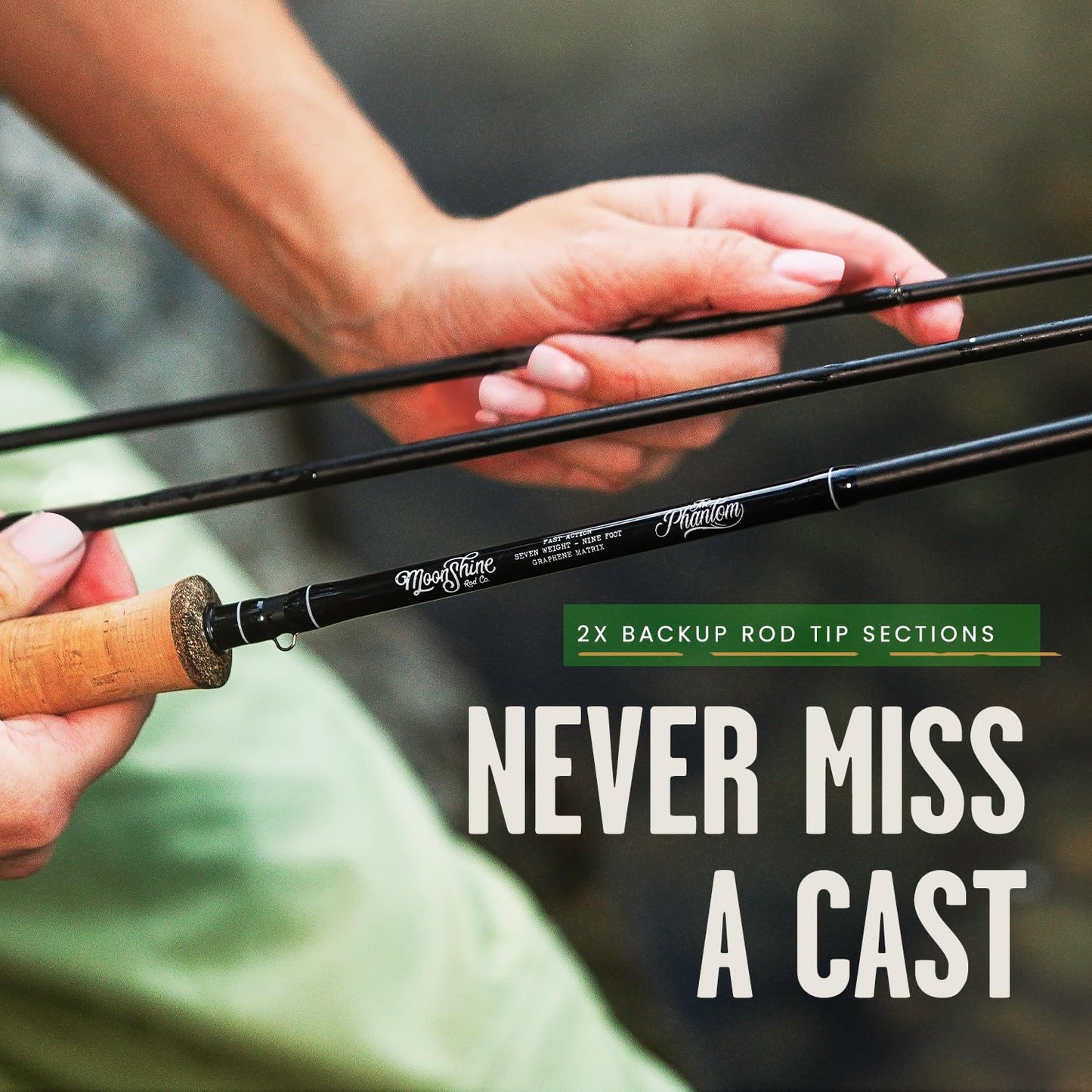 Moonshine Rod Co. Fly Fishing Rod with Carrying Case and Extra Rod Tip Section, Slow-Medium-Fast Action