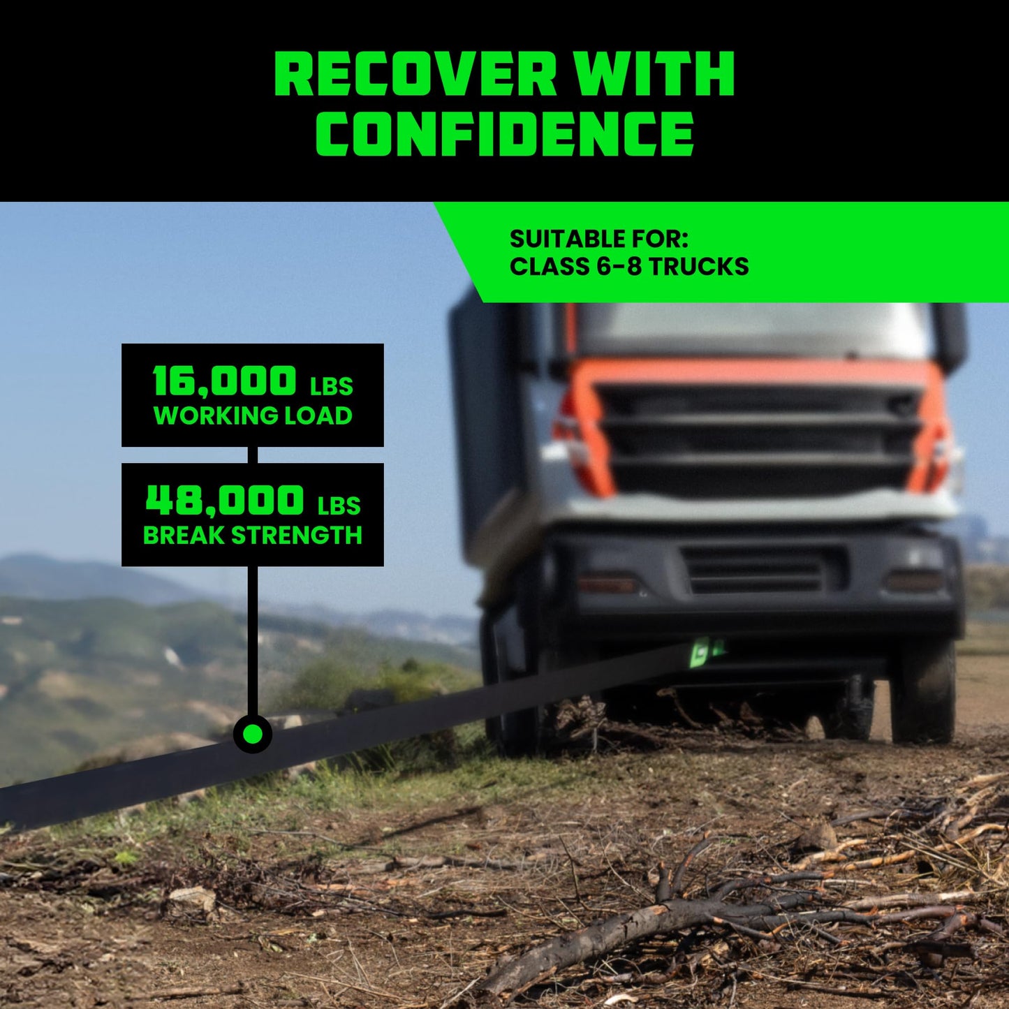 Rhino USA Recovery Tow Strap (3" x 20') - 31,518lb Break Strength - Emergency Recovery Strap Tow Rope for Truck, UTV, ATV & More - Heavy Duty Towing Strap for Offroad 4x4 Use - Compatible with Jeep
