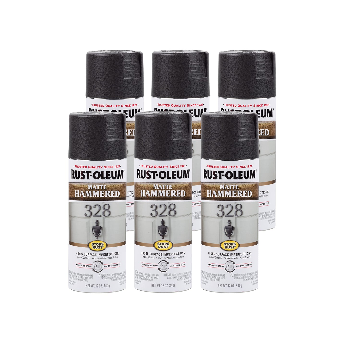 Rust-Oleum 7214830-6PK Stops Rust Hammered Spray Paint, 12 oz, Gray, 6 Pack