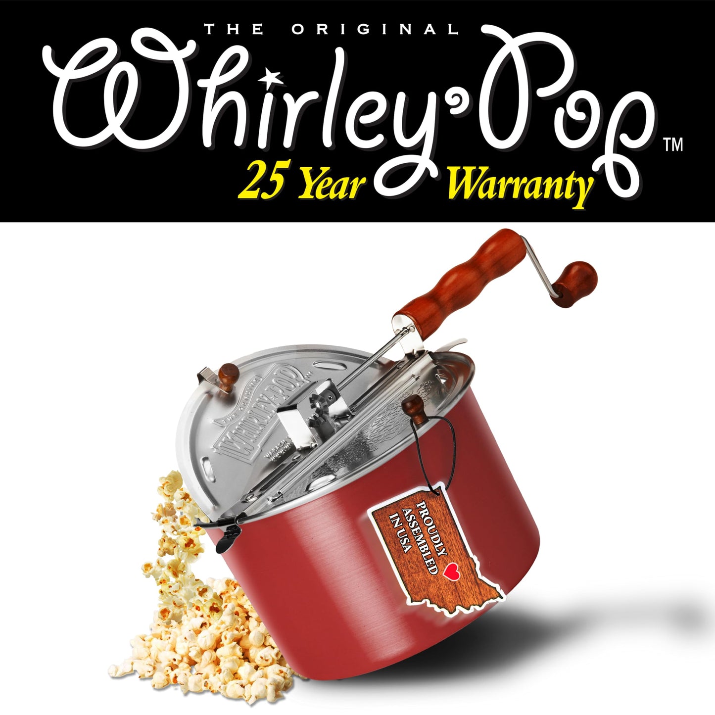Original Whirley Pop Popcorn Maker - Wabash Valley Farms Gourmet Popcorn Popper, Aluminum Pot With Nylon Gears, 3-Minute Stove Top Popper, Home Movie Night (Silver)