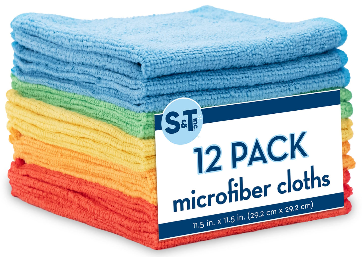 S&T INC. 50 Pack Microfiber Cleaning Cloth, Bulk Towels for Home, Reusable Microfiber Towels for Cars, Cleaning Rags, Assorted, 11.5 Inches x 11.5 Inches, 50 Count