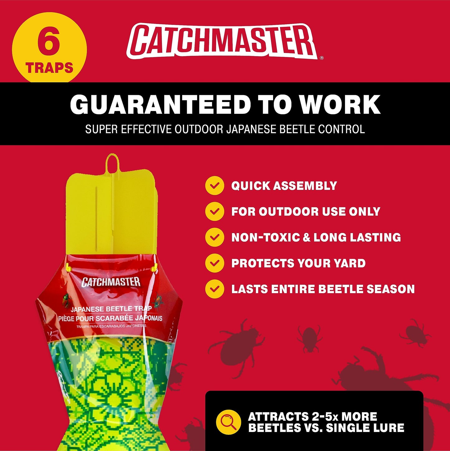 Catchmaster Japanese Beetle Traps Outdoor 3PK, Flying Insect Trap Bag with Dual Pheromone Food Lure, Hanging Bug Catcher for Backyard & Garden, Pest Control for Plants, Trees, Vegetables & Flowers