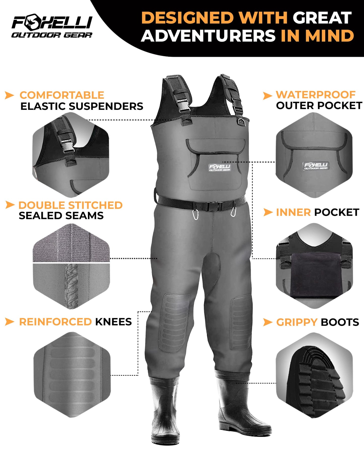 Foxelli Chest Waders, Waterproof 4mm Neoprene Hunting & Fishing Waders for Men & Women with Boots