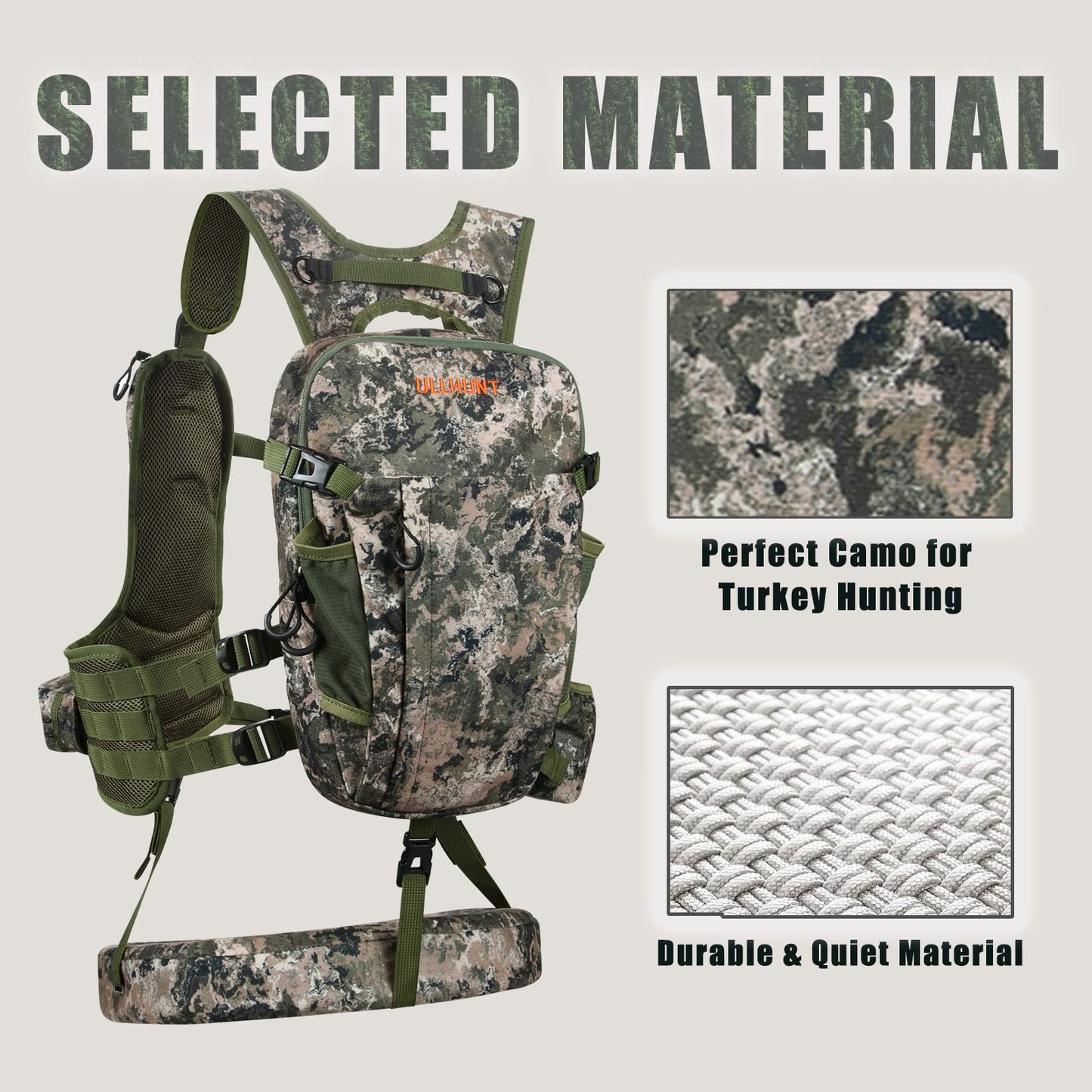 UIIHUNT Turkey Vest with Seat: Lightweight Turkey Hunting Vest with Game Pouch, Adjustable Turkey Hunting Gear Accessories
