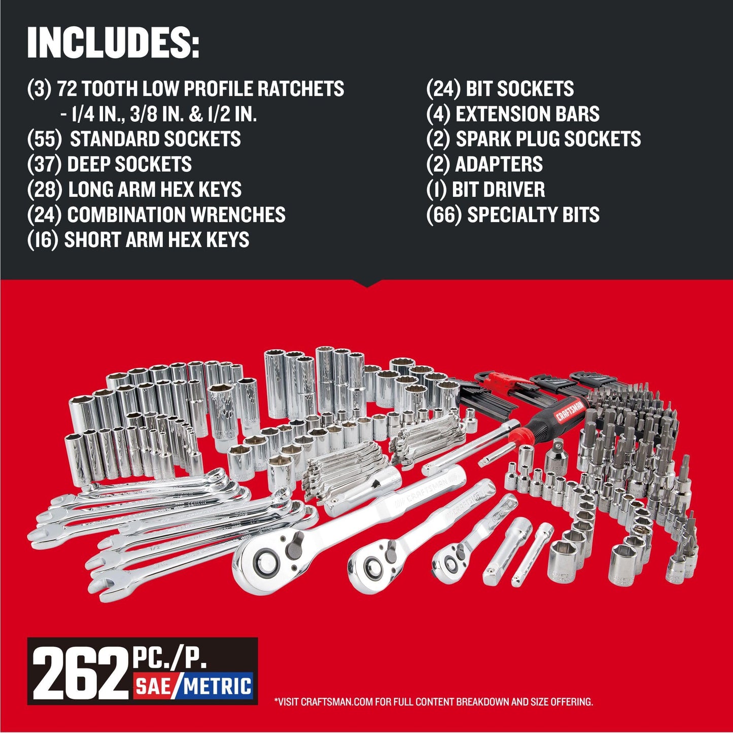Craftsman VERSASTACK Mechanics Tool Set, 1/4 in, 3/8 in, and 1/2 in Drive, 230 Piece (CMMT45306)