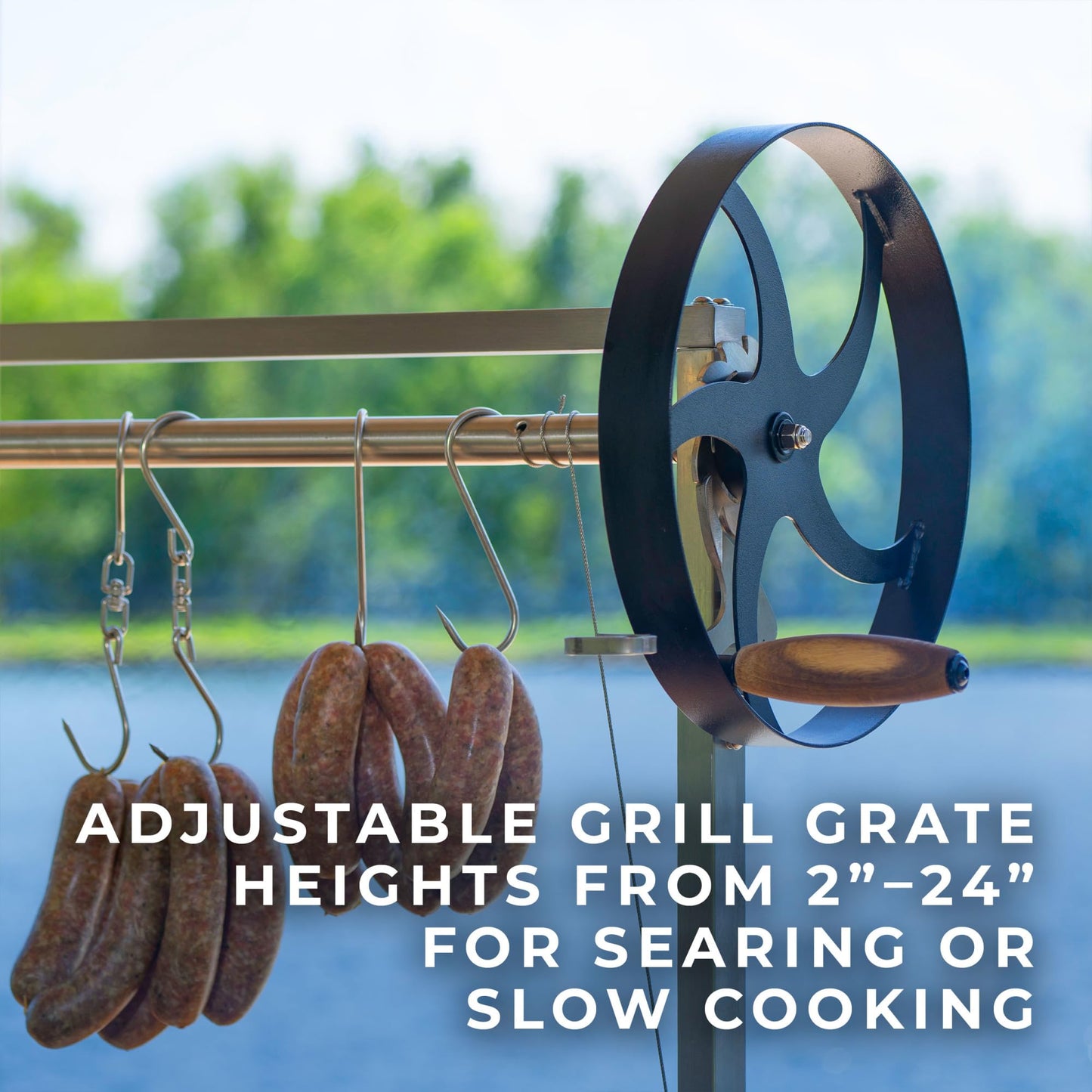 Backyard Discovery Argentine Santa Maria Wood Fire & Charcoal BBQ Grill with Brasero, Adjustable Grill Grates, Fire Bricks, Heavy-Duty Steel, S-Hooks, Acacia Wood Table for Outdoor Gaucho Grilling