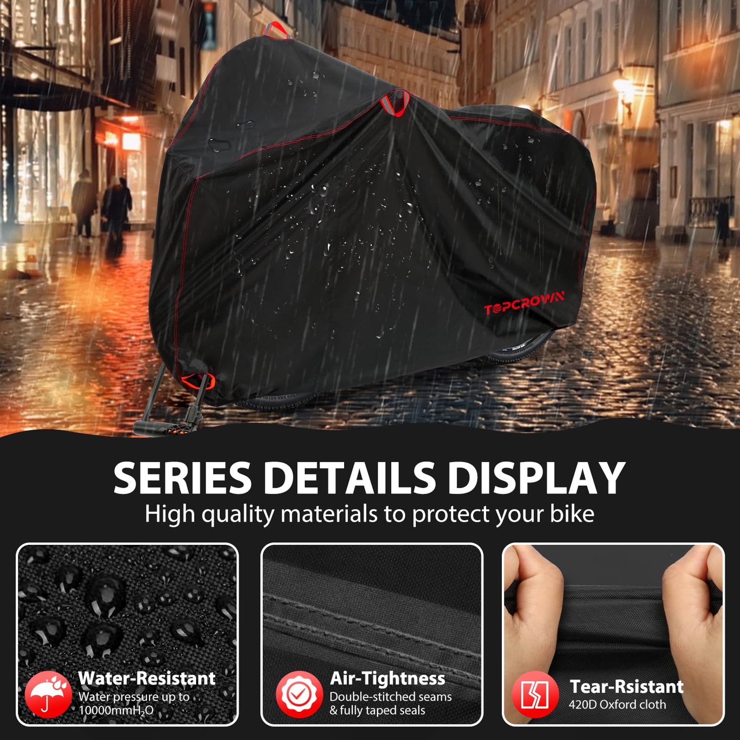 Bike Cover Waterproof Outdoor Storage for 1/2/3 Bikes, Bicycle Cover Rain Sun UV Dust Wind Proof with Storage Bag for Mountain Road Bike/Ebike (210D Black+Green, XL Size for 1 bike)