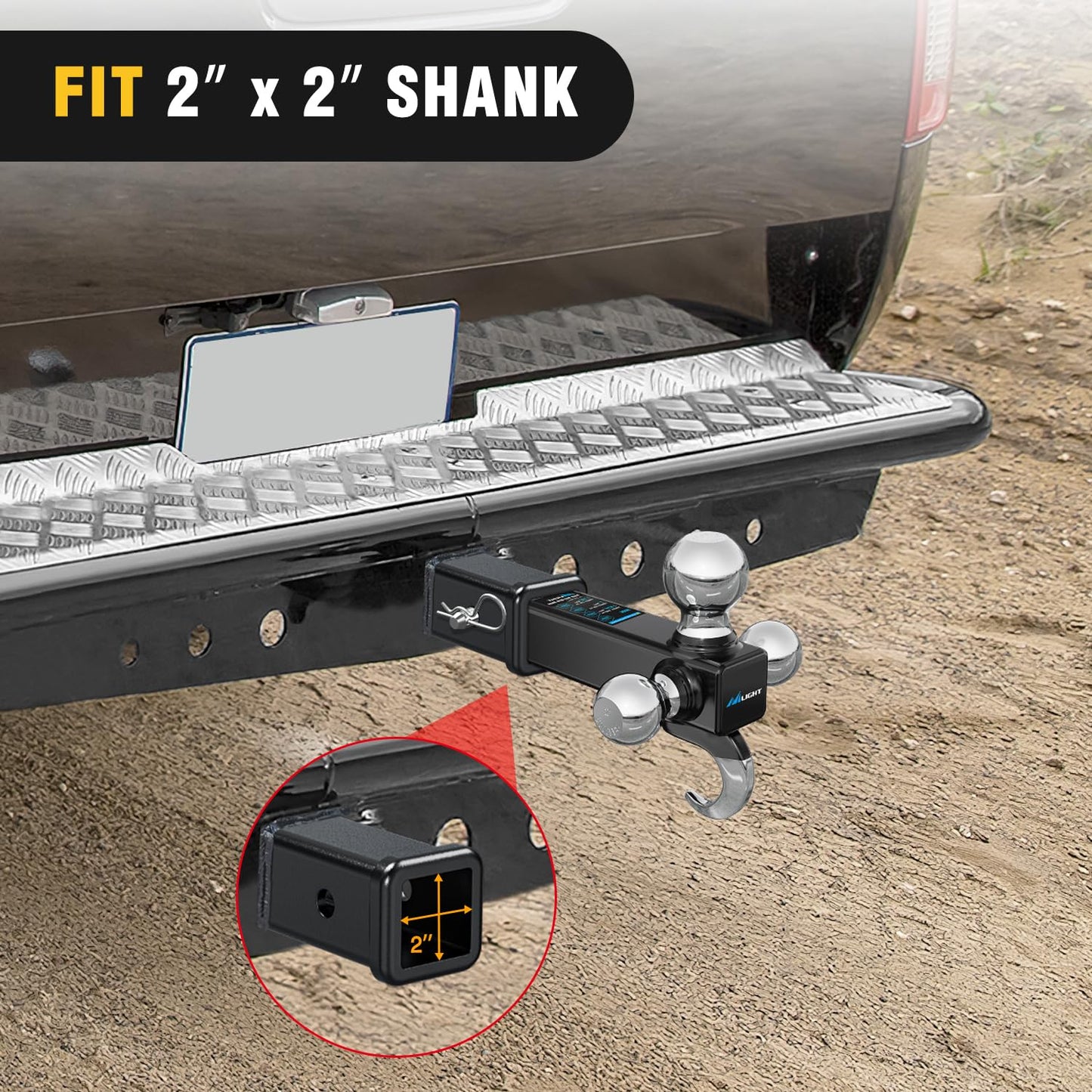 Nilight Trailer Hitch Receiver Extender Adapter Reducer 1-1/4 to 2Inch Hitch Adapter 6-1/2 inch Extension Sleeve Convertor 350Lbs with 1/2-Inch Diameter Pin and Clip with 5/8-Inch Adapter