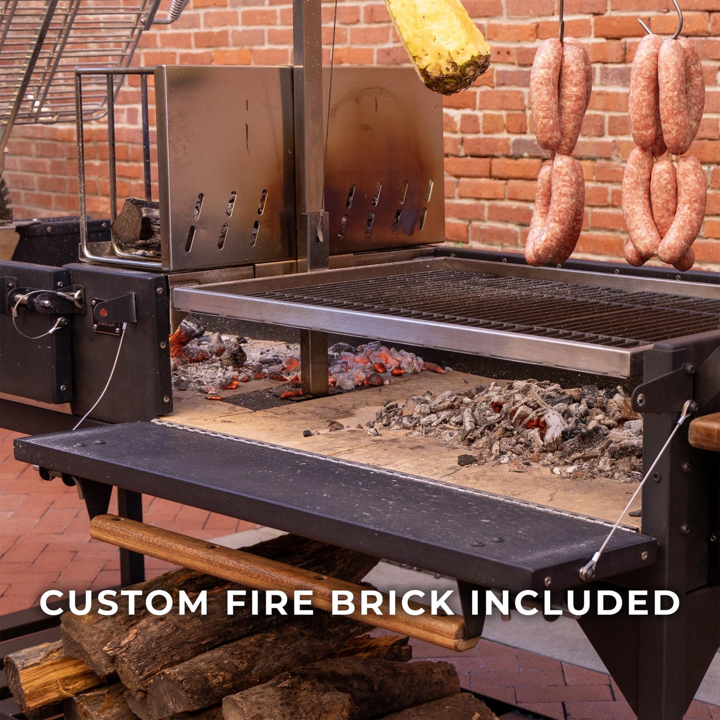 Backyard Discovery Argentine Santa Maria Wood Fire & Charcoal BBQ Grill with Brasero, Adjustable Grill Grates, Fire Bricks, Heavy-Duty Steel, S-Hooks, Acacia Wood Table for Outdoor Gaucho Grilling