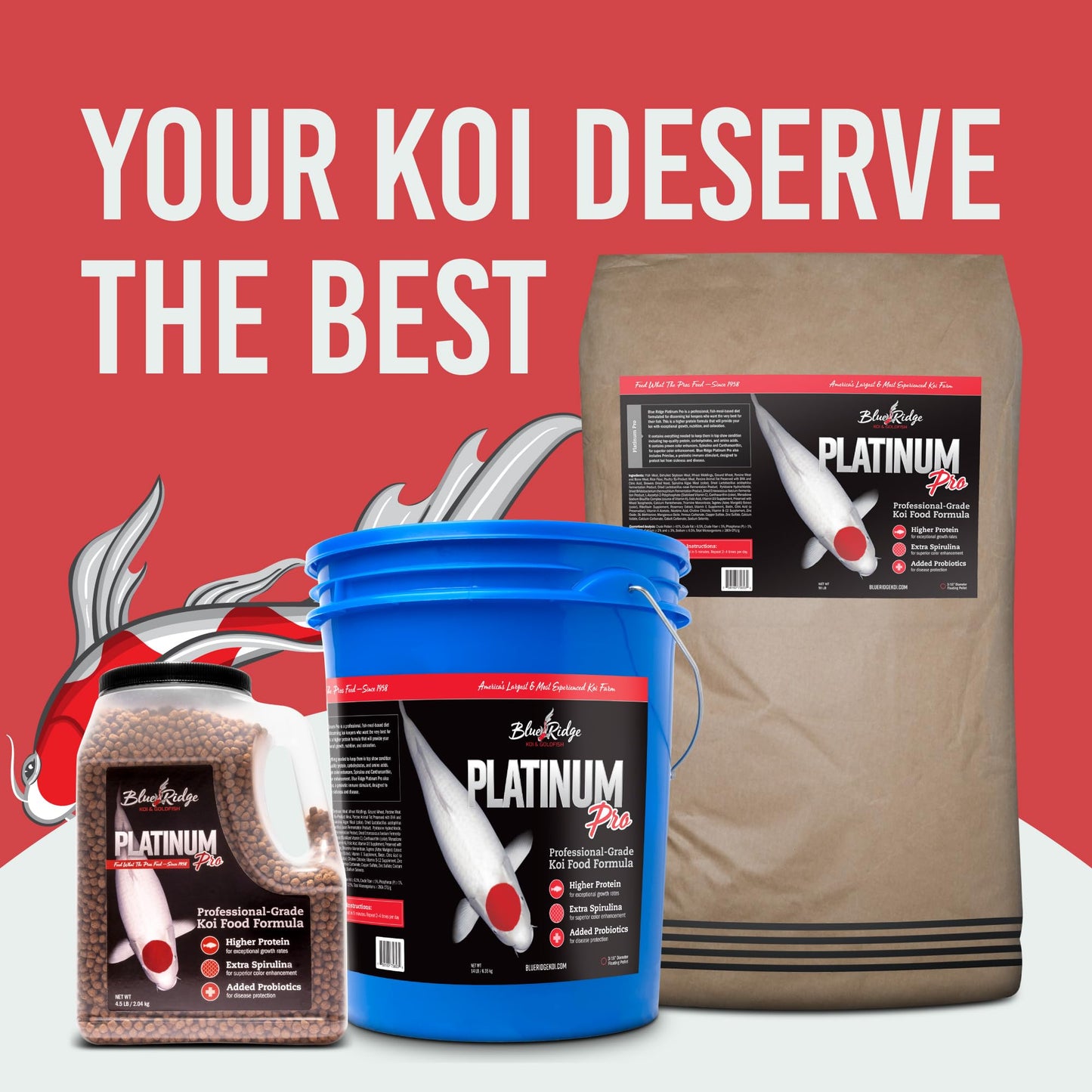Blue Ridge Koi Fish Food 14lb - Koi Food 3/16” Platinum Pro Formula Goldfish Food, Premium Fish Food for Ponds, Ponds Fish Food, Floating Pond Pellet