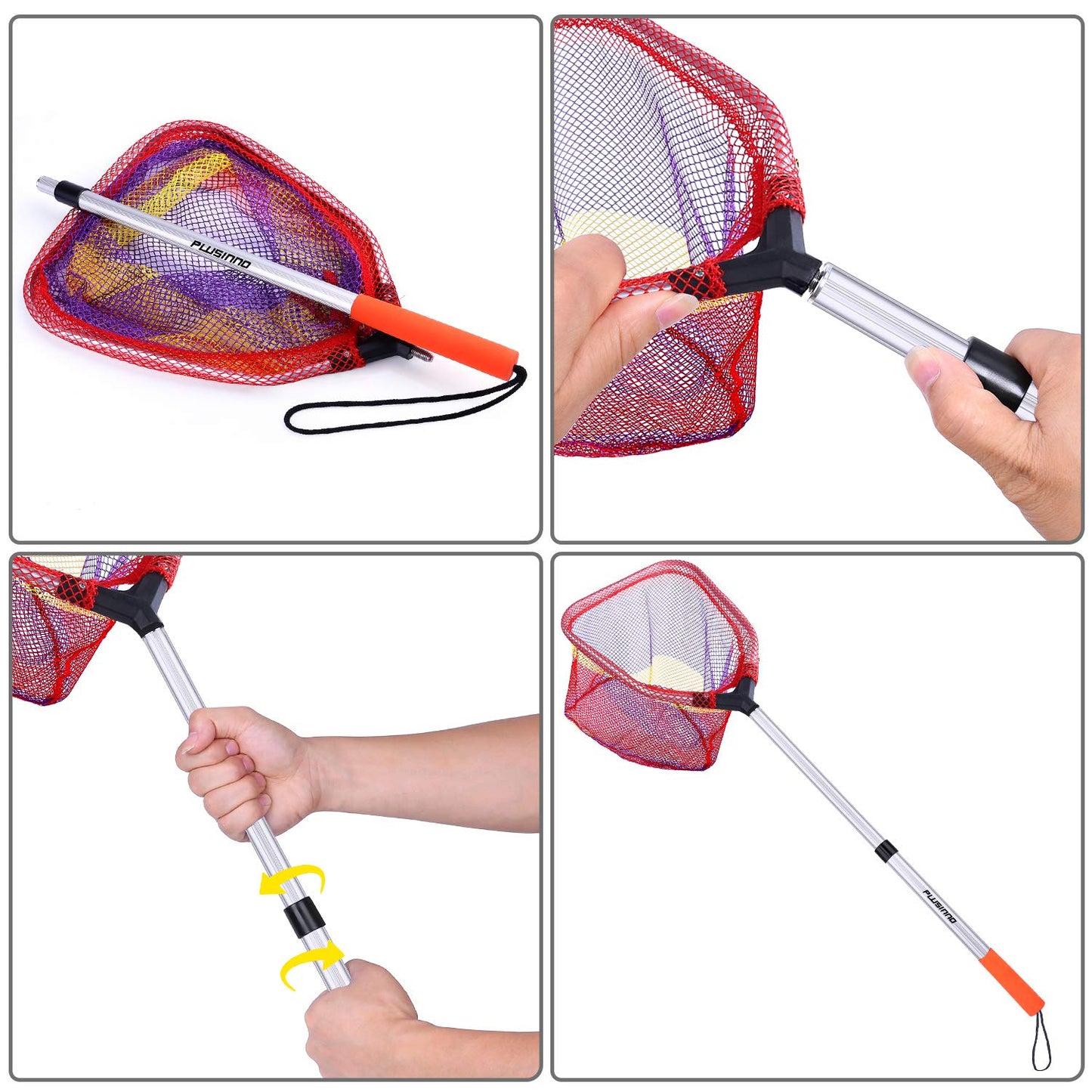 PLUSINNO Kids Fishing Net, Telescopic Lightweight Landing Net with Aluminum Pole Handle and Nylon Mesh, Catch and Release Butterfly Net for Kids Youth Outdoor